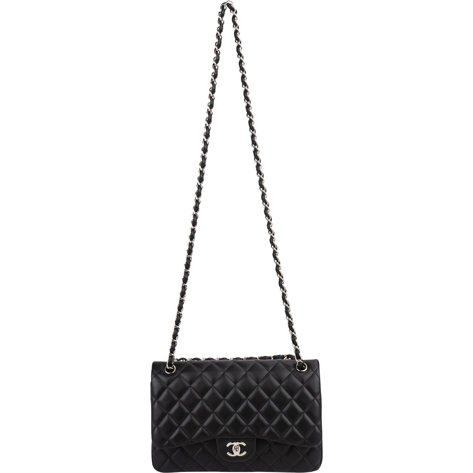 Chanel Quilted Lambskin Palladium Jumbo Double Flap Crossbody Bag