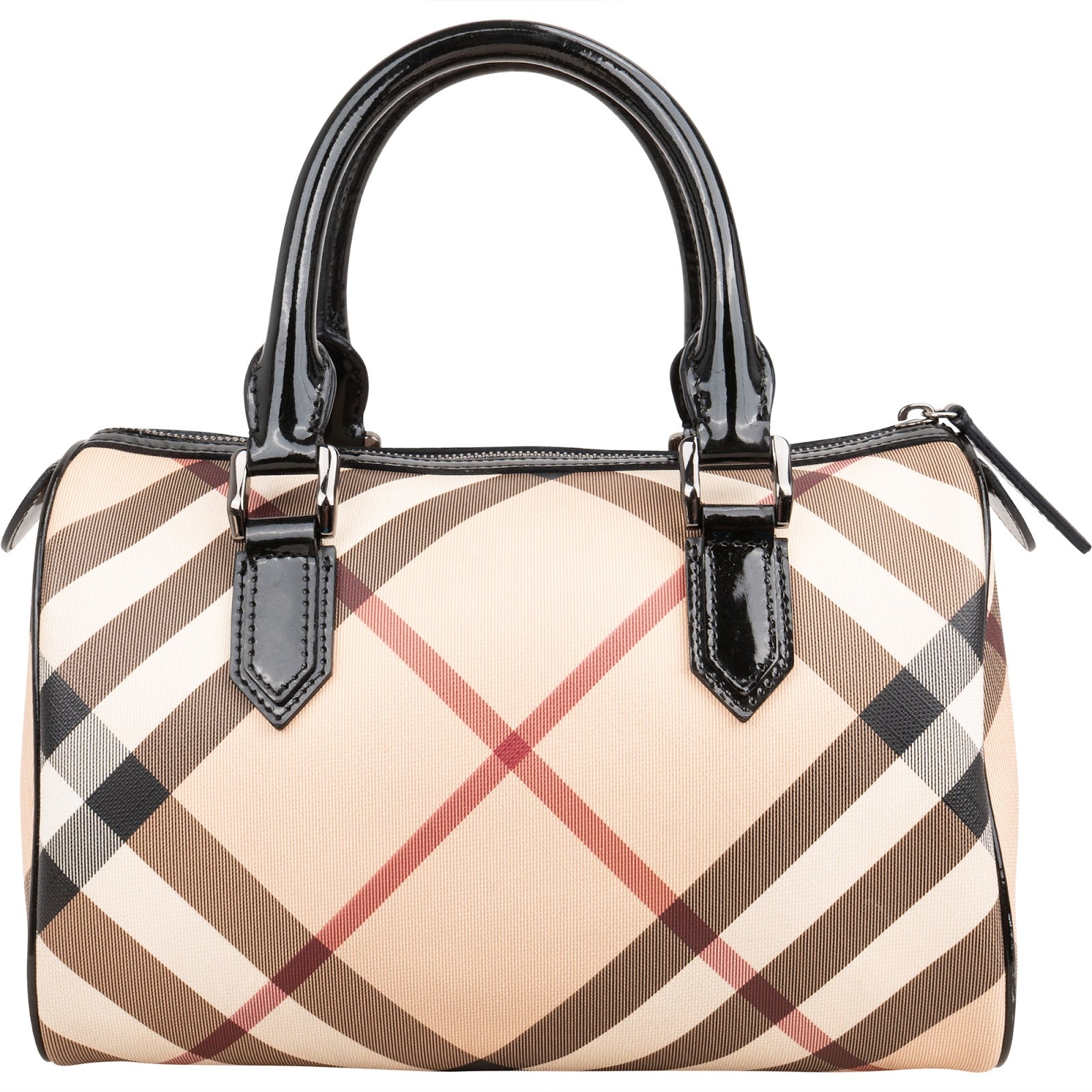 Burberry Nova-Check Monogram Patent Leather Nova Check Small Boston Bag Handbag