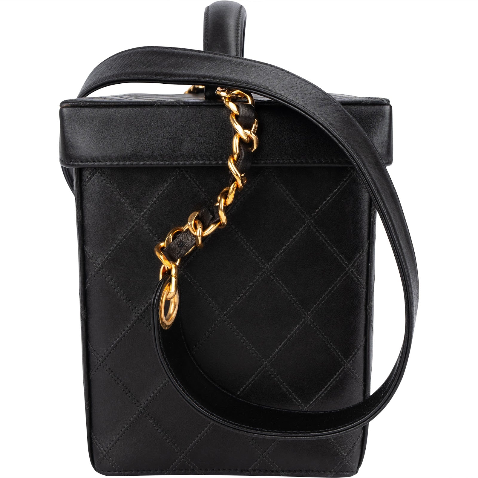 Chanel Jumbo Quilted Lambskin 24K Gold CC Vanity Case Handbag