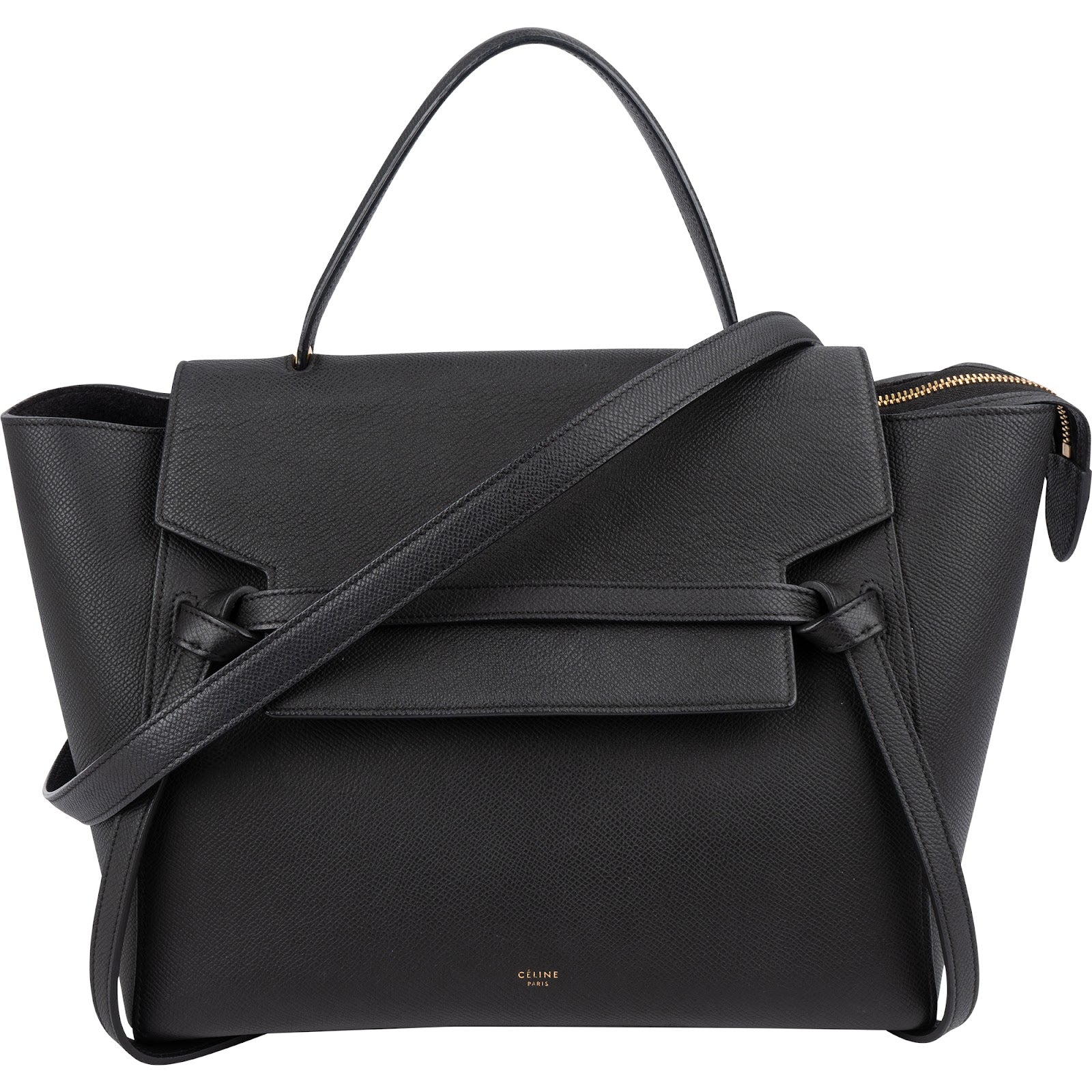 Céline Black Leather Grained Calfskin Belt Handbag