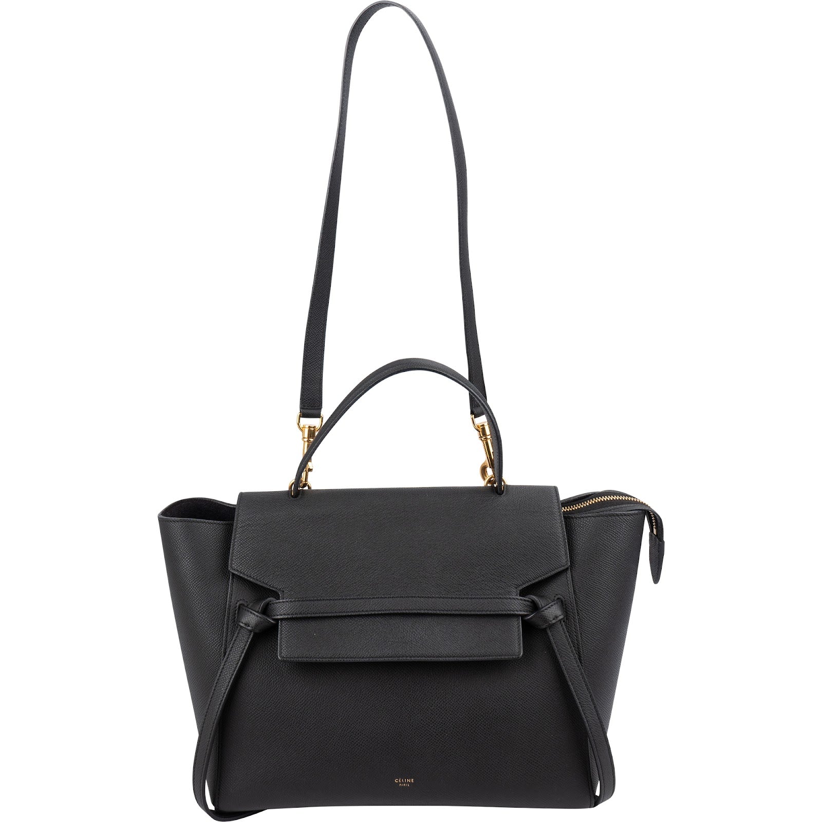 Céline Black Leather Grained Calfskin Belt Handbag
