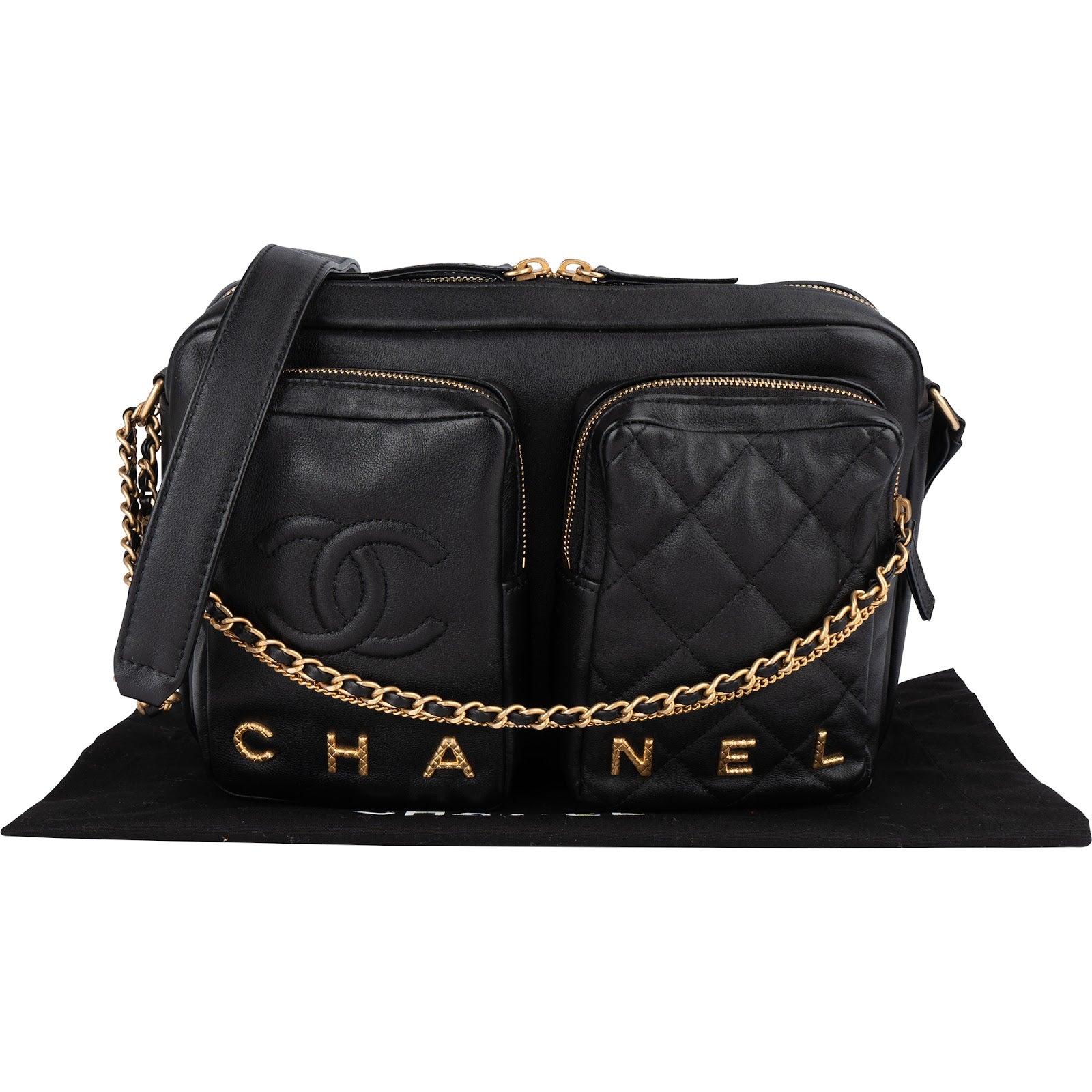 Chanel Quilted Lambskin CC Multi-Pocket Camera Crossbody Bag