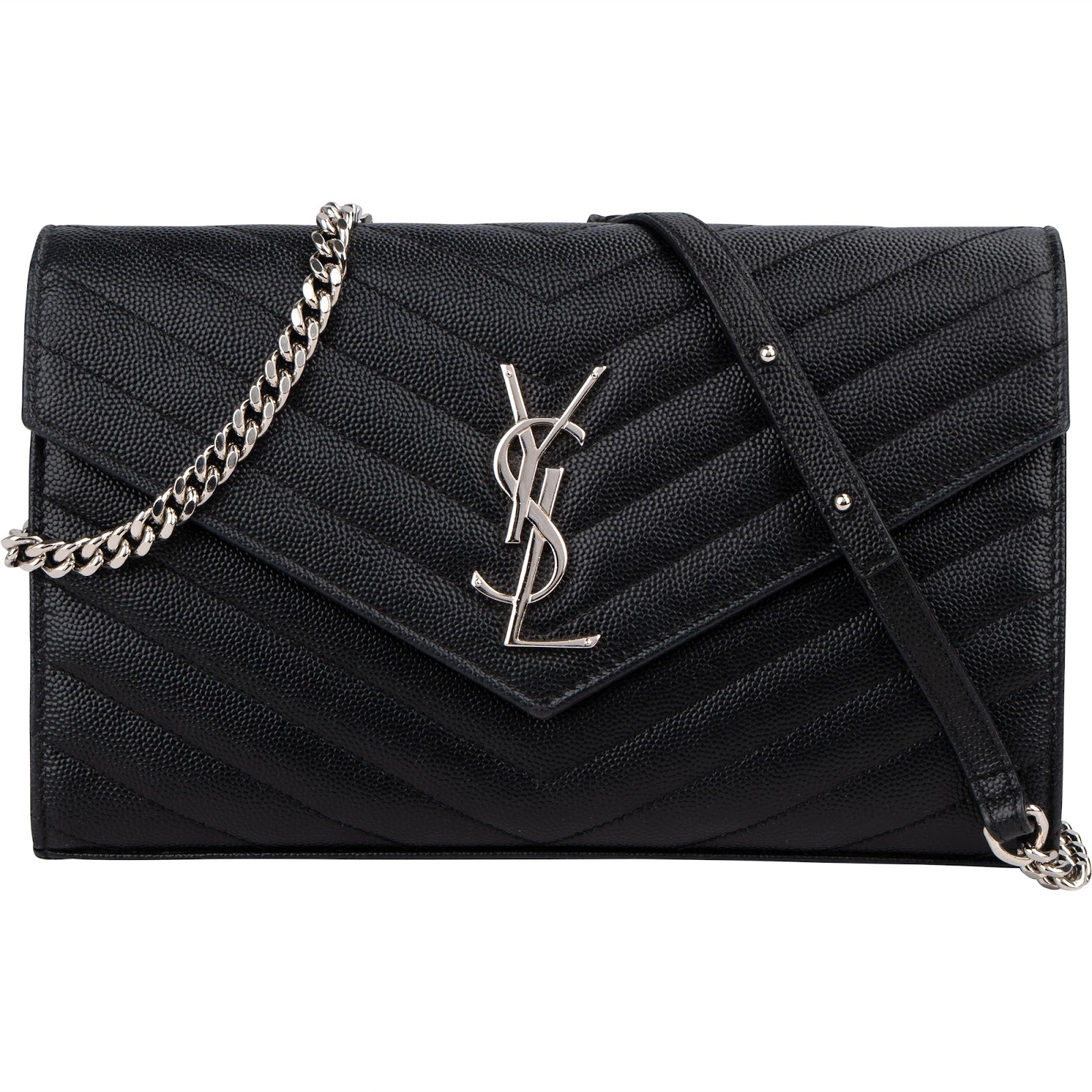 Yves Saint Laurent Grain de Poudre Quilted Leather Wallet On Chain