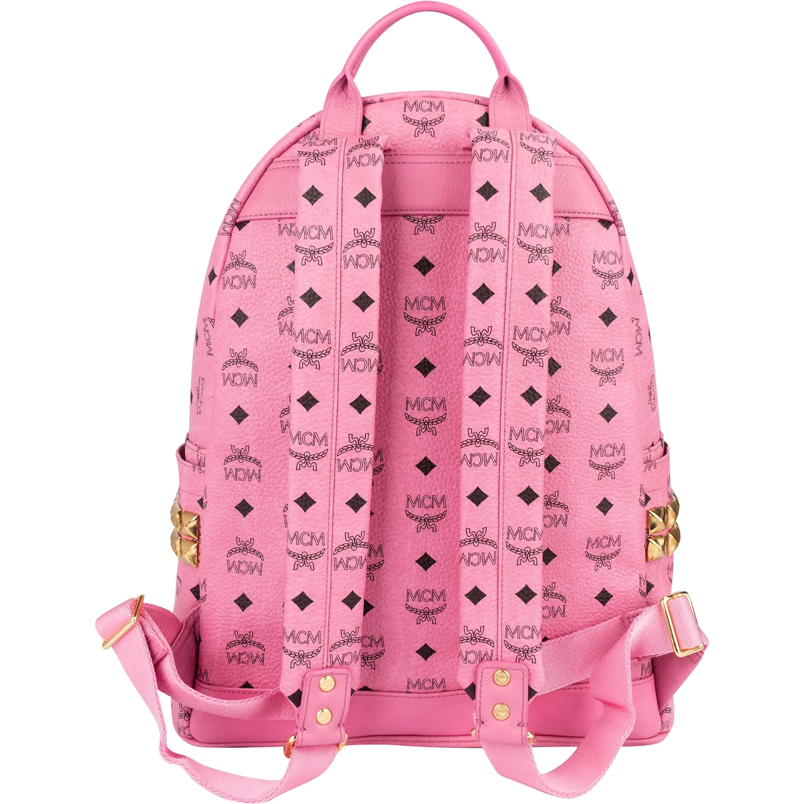 MCM Monogram Visetos Pink Stark Studded Backpack