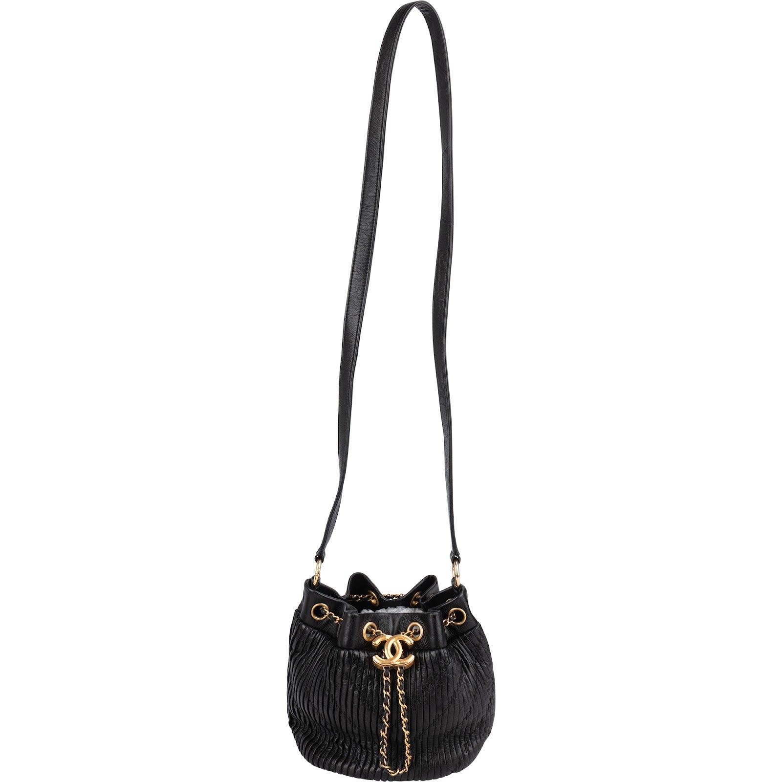 Chanel Pleated Calfskin Small Coco Pleats Drawstring Bucket Crossbody Bag