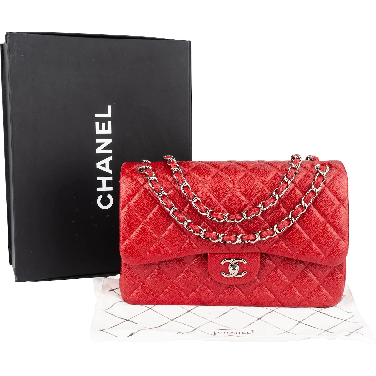 Chanel Caviar Leather Jumbo Double Flap Crossbody Bag