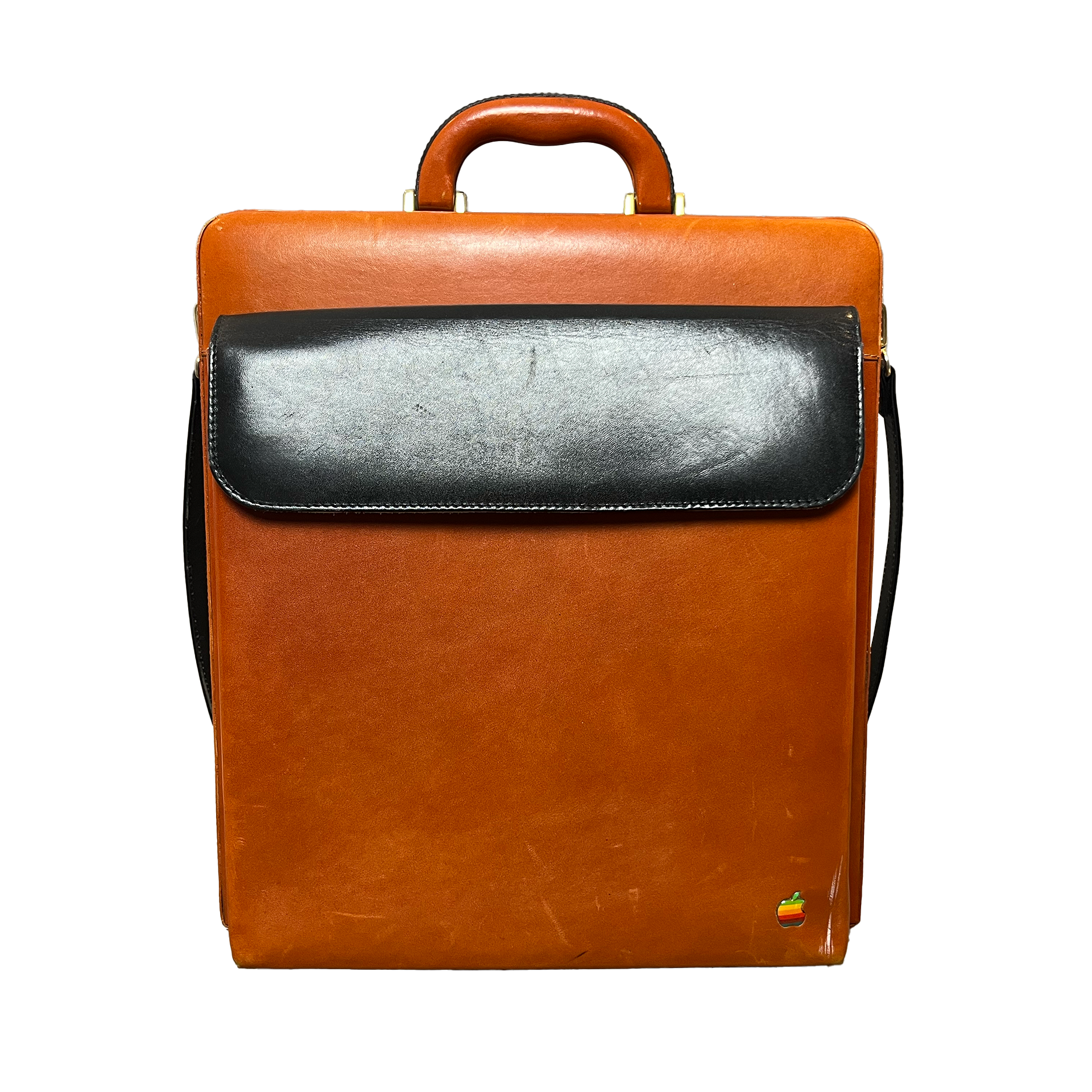 Vintage Apple Lederkoffer mit Regenbogenlogo