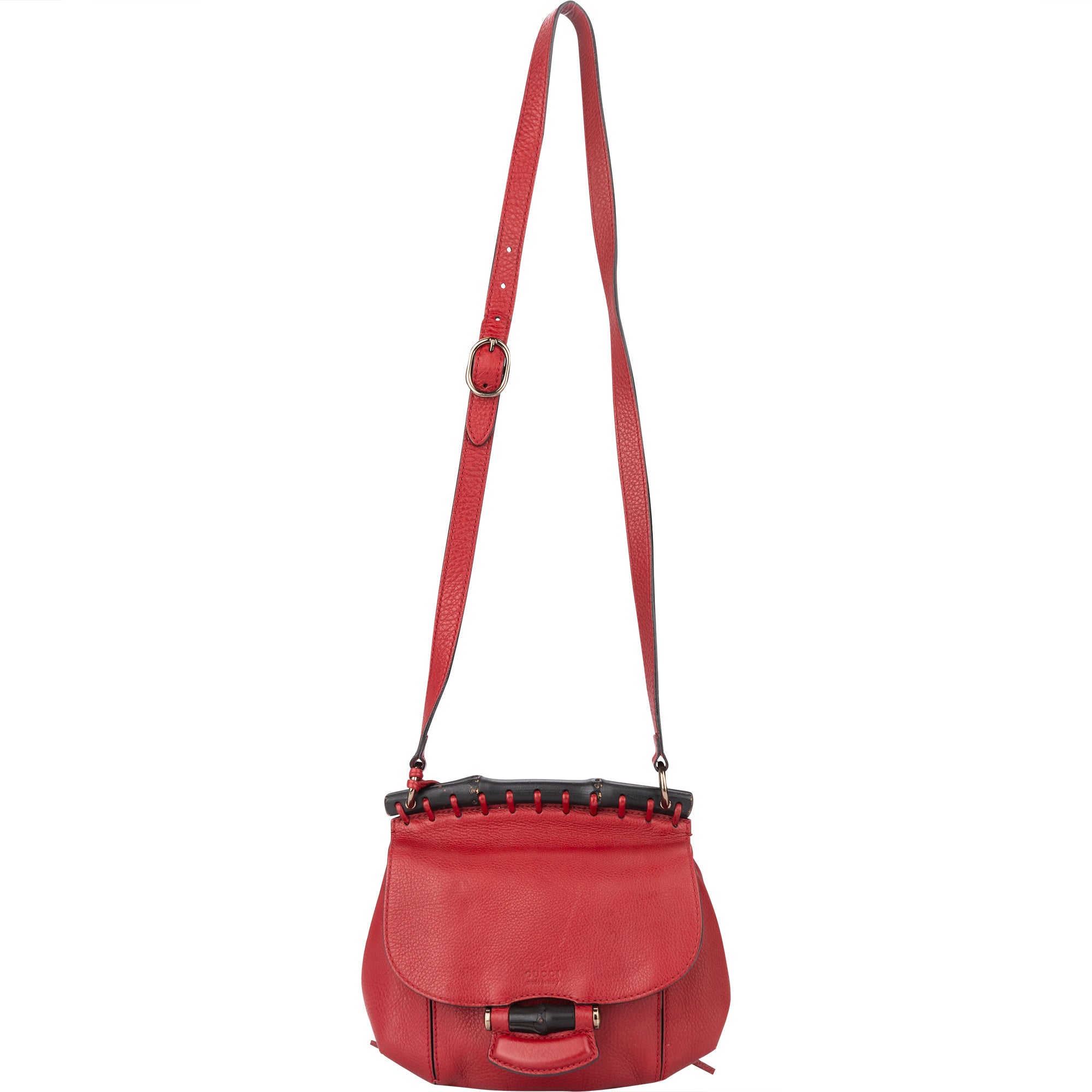 Gucci Red Leather Bamboo Crossbody Bag