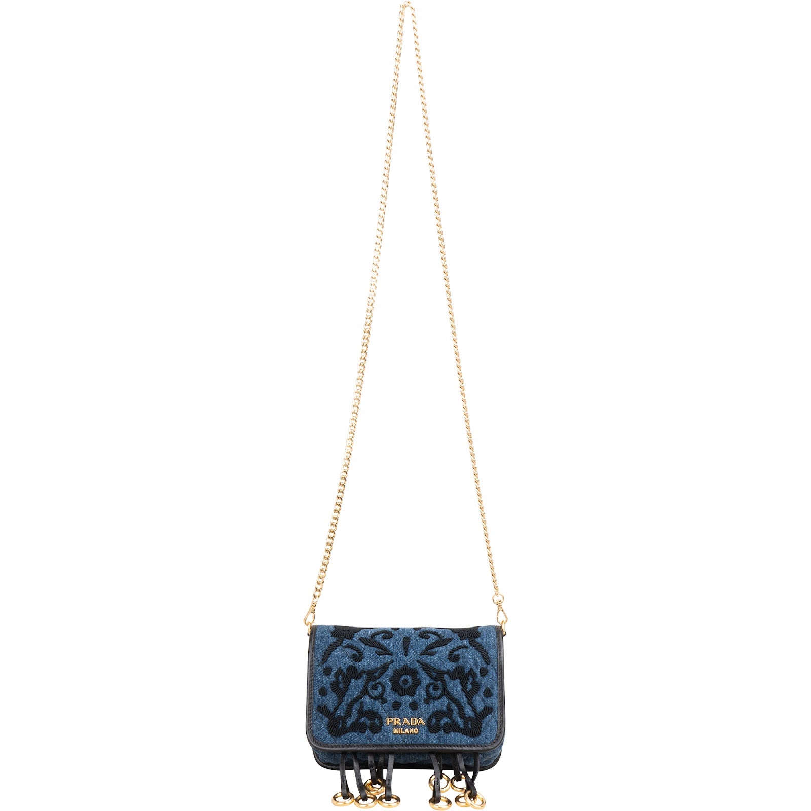 Prada Multicolor Embroidered Denim Cahier Belt Crossbody Bag