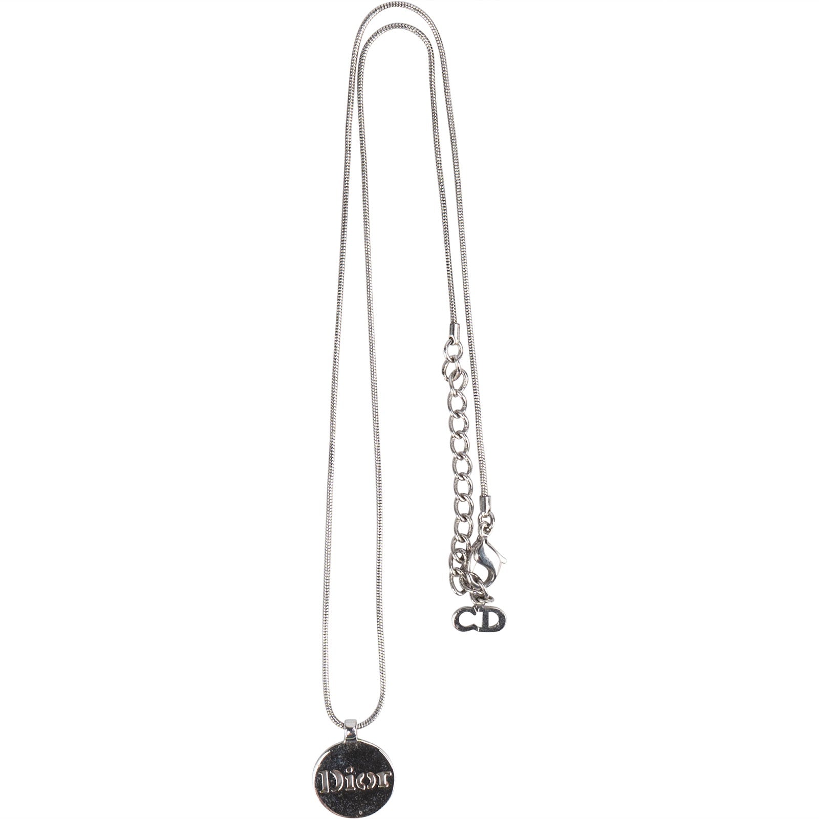 Christian Dior Silver Tone Emblem Pendant Necklace