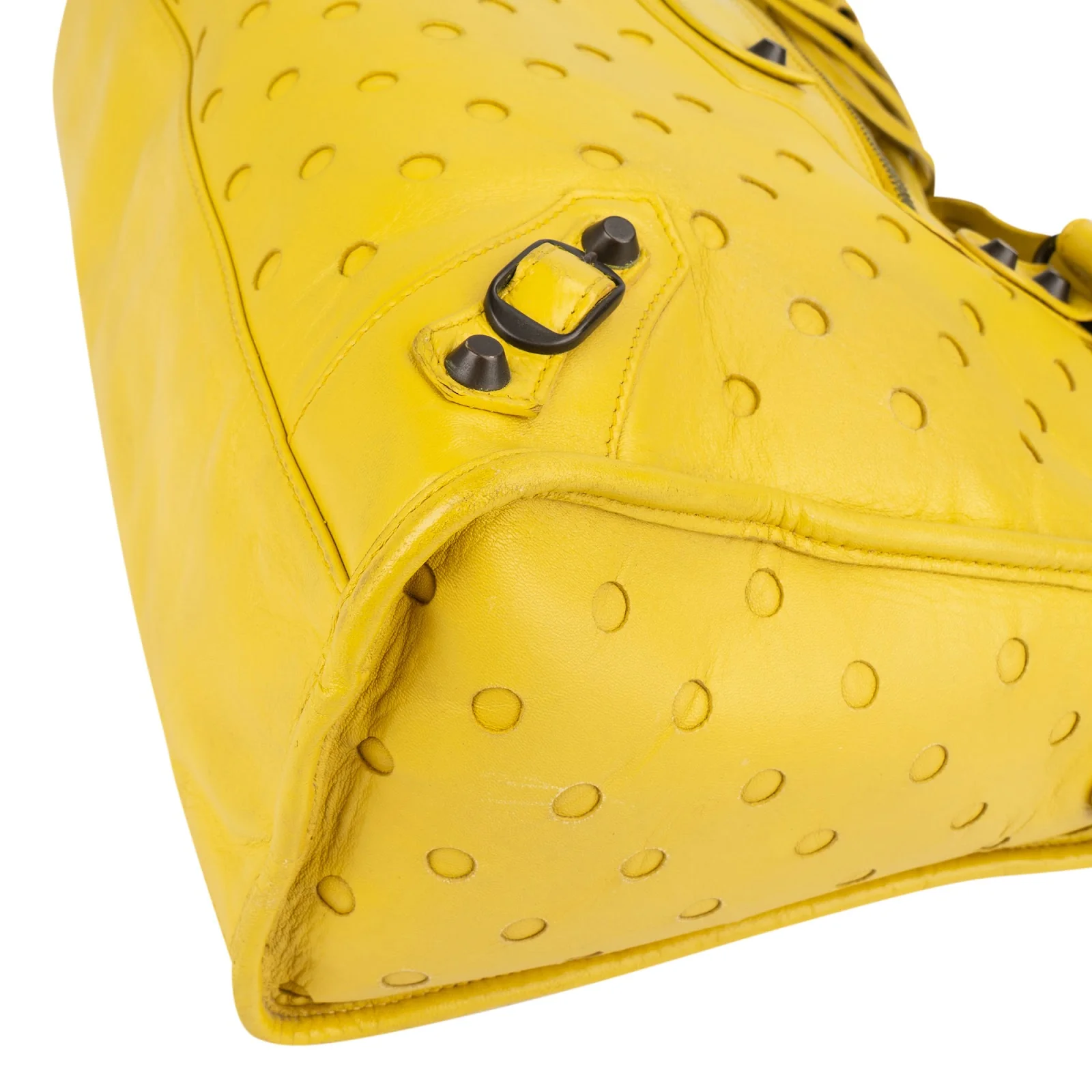 Balenciaga Yellow Perforated Leather City Handbag