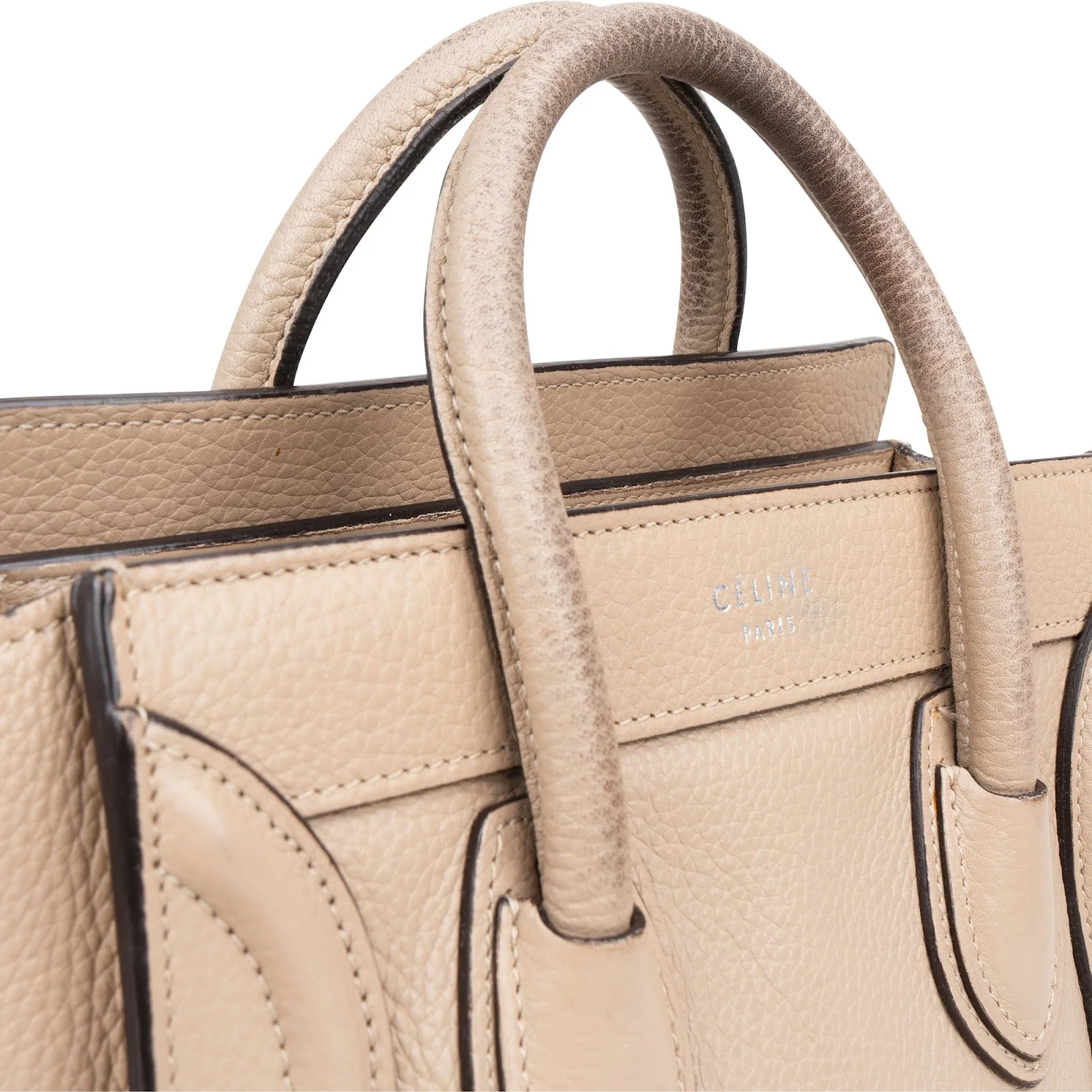 Céline Drummed Calfskin Luggage Handbag