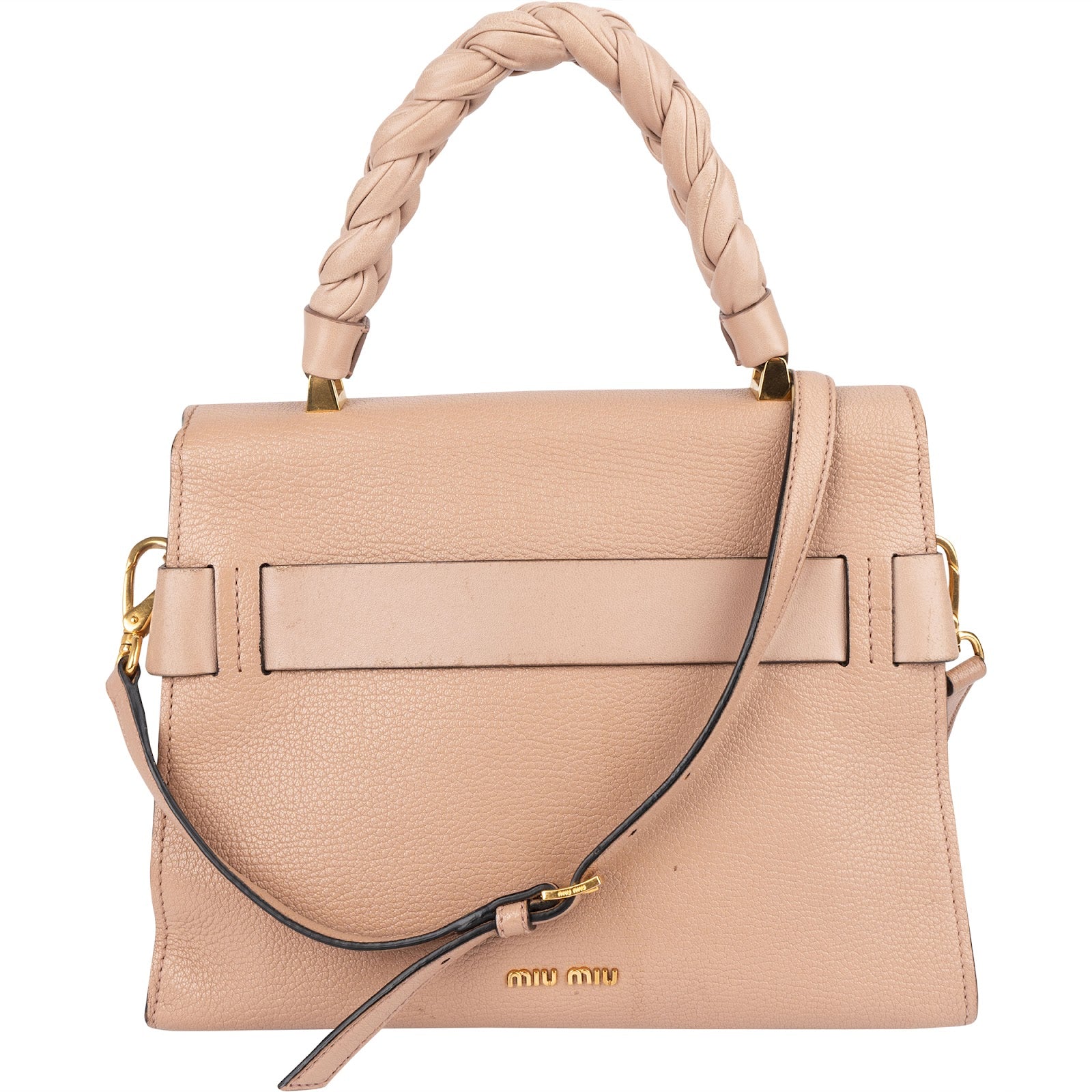 Miu Miu Pebbled Leather Madras Braided Handle Handbag