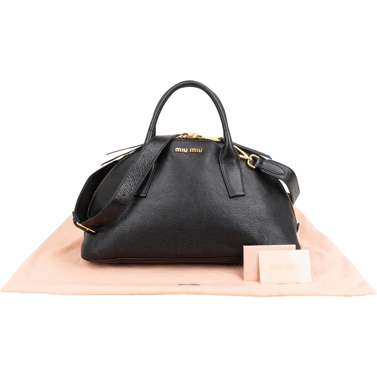 Miu Miu Black Madras Leather Dome Satchel Handbag