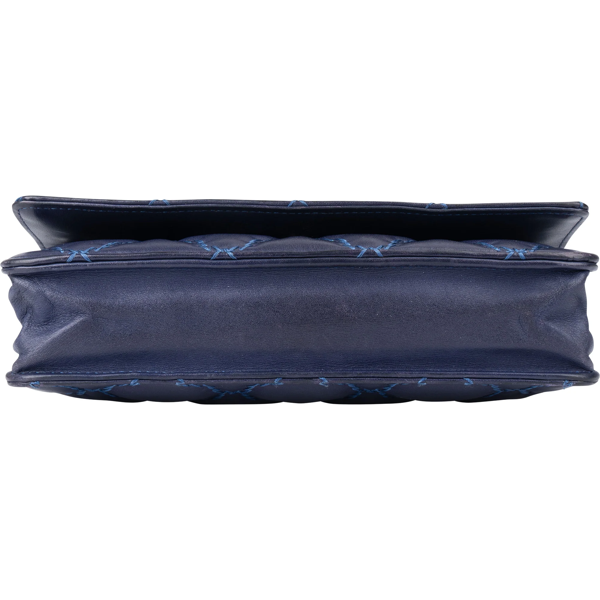 Chanel Bleu Quilted Stitch Lambskin Wallet On Chain Crossbody Bag