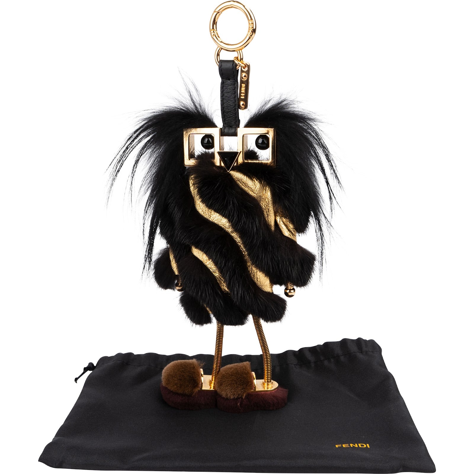 Fendi Fur Metallic Leather Monster Bug Bag Charm