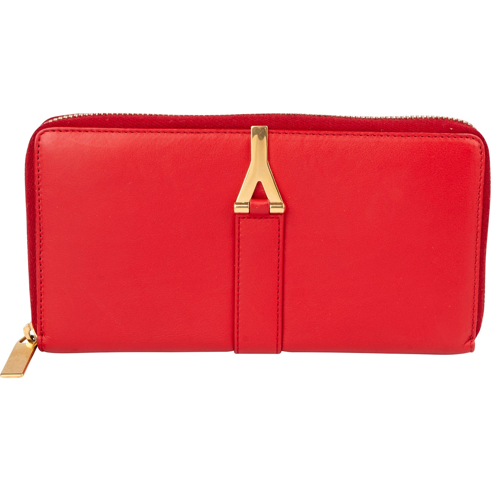 Saint Laurent Red Leather Chic Y Zip Around Wallet