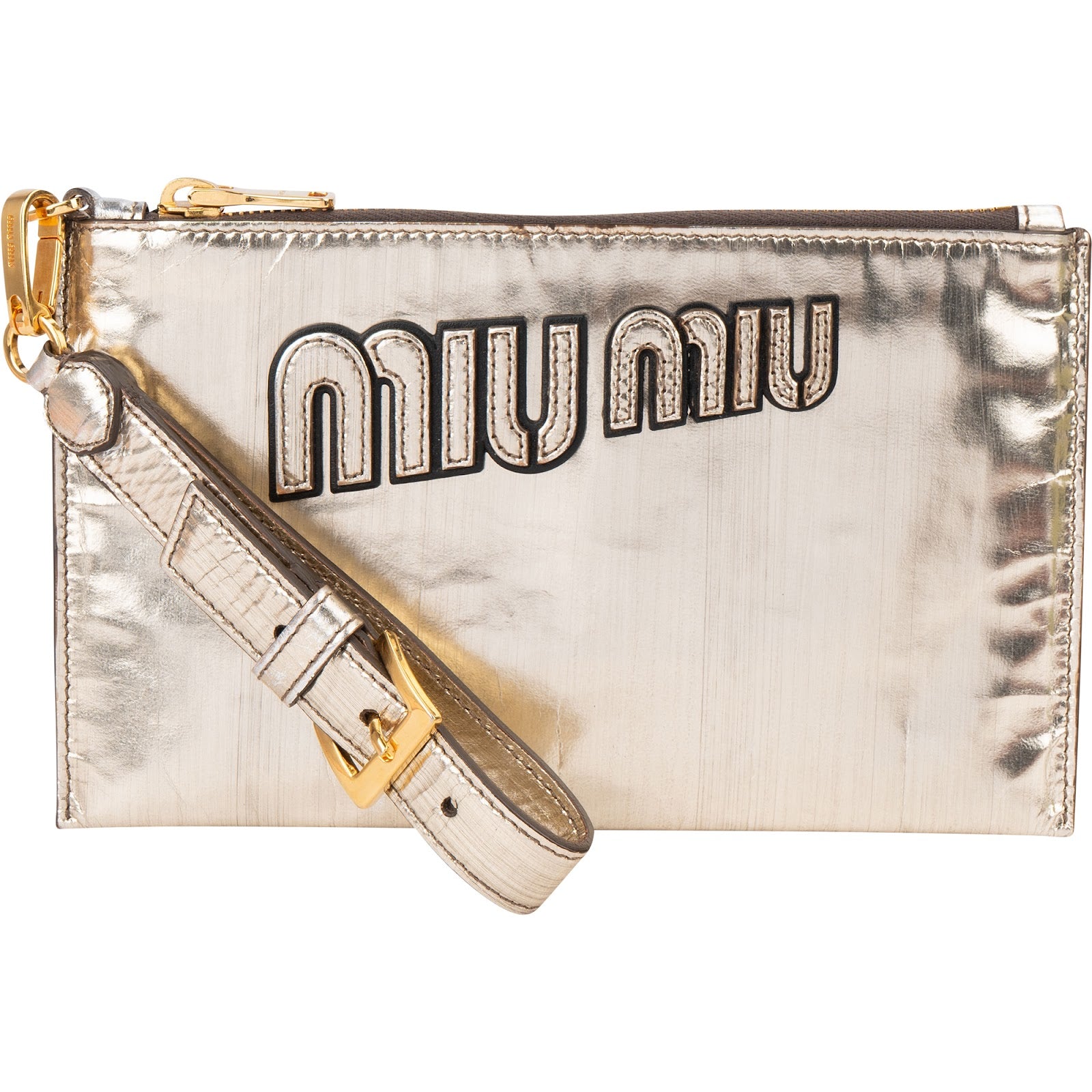 Miu Miu Metallic Leather Emblem Pouch Bag