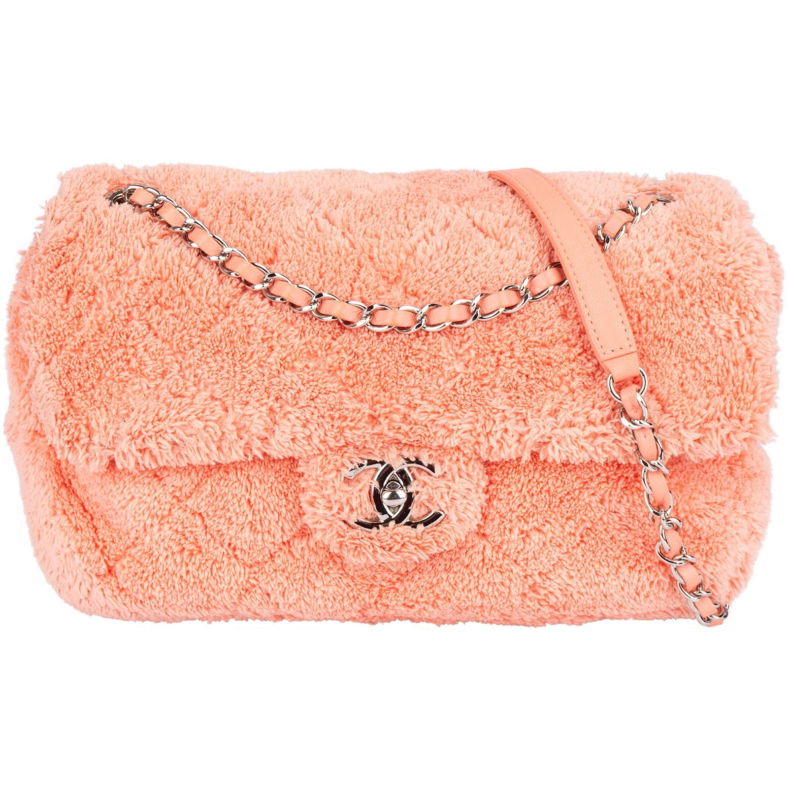 Chanel Pink Terry Cloth Coco Single Flap Shoulder Bag