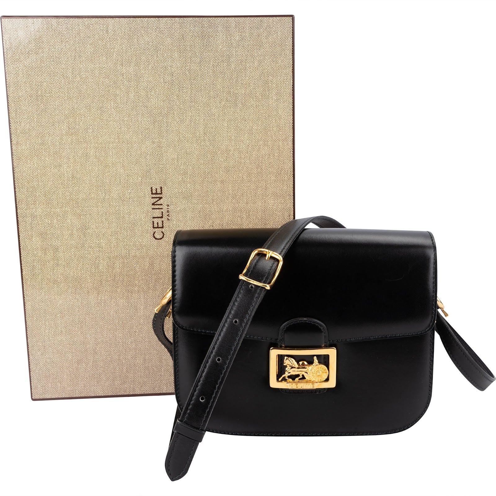 Celine Boxcalf Leather Horse Carriage Triomphe Crossbody Bag
