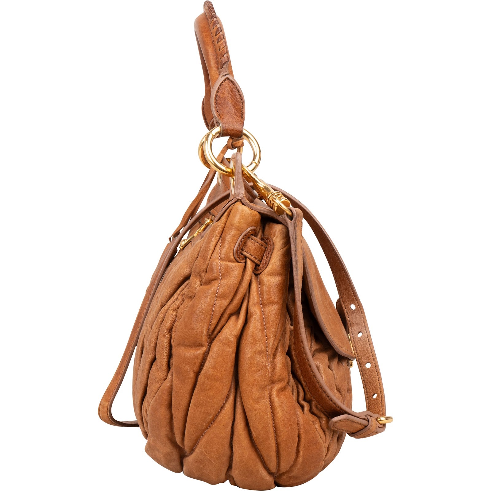 Miu Miu Brown Matelassé Leather Coffer City Handbag