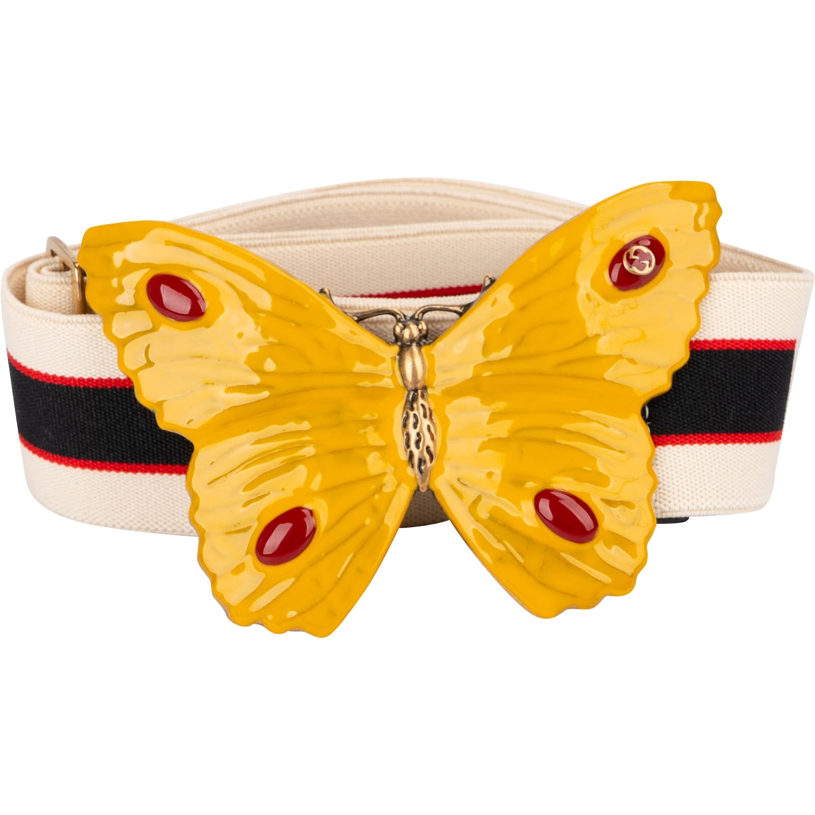 Gucci Multicolor Elastic Stoff Butterfly Buckle Web Gürtel