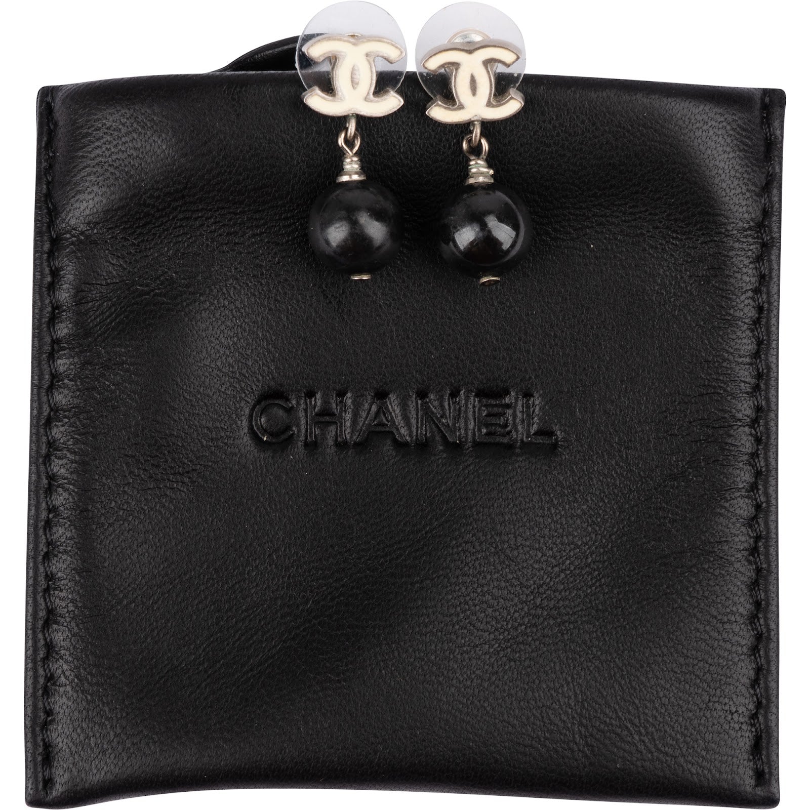 Chanel - CC Emblem Resin Bead Drop Stud Earrings
