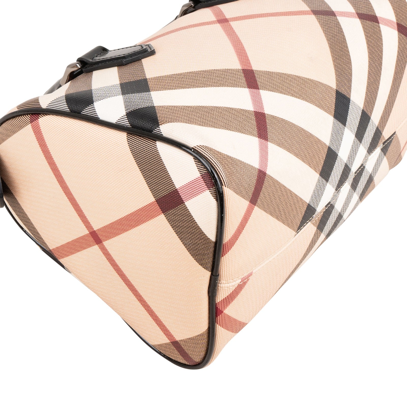 Burberry Nova-Check Monogram Patent Leather Nova Check Small Boston Bag Handbag