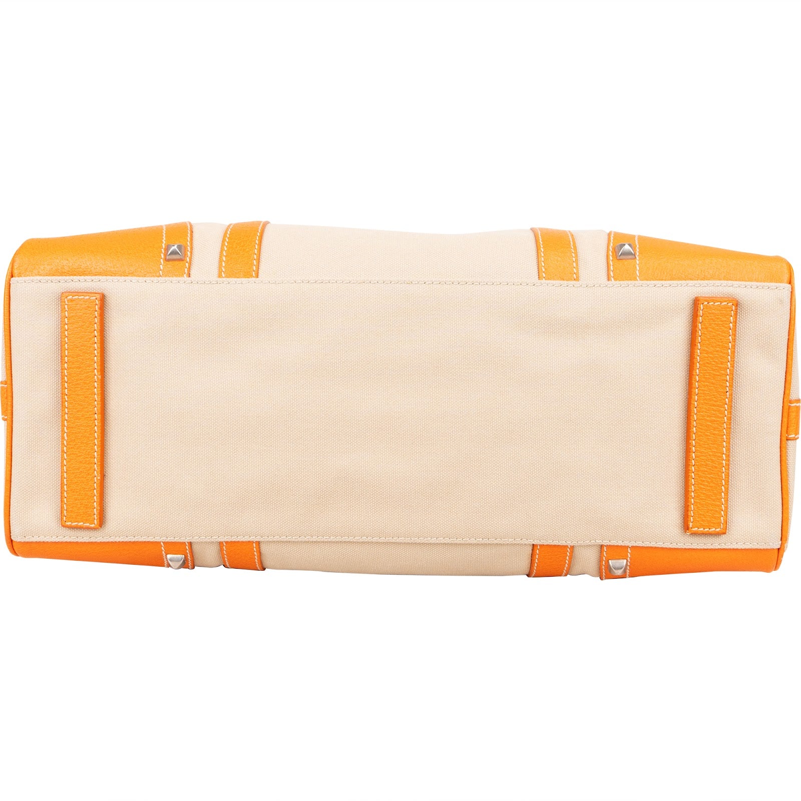 Prada Canvas and Leather Studded Shoulder Bag