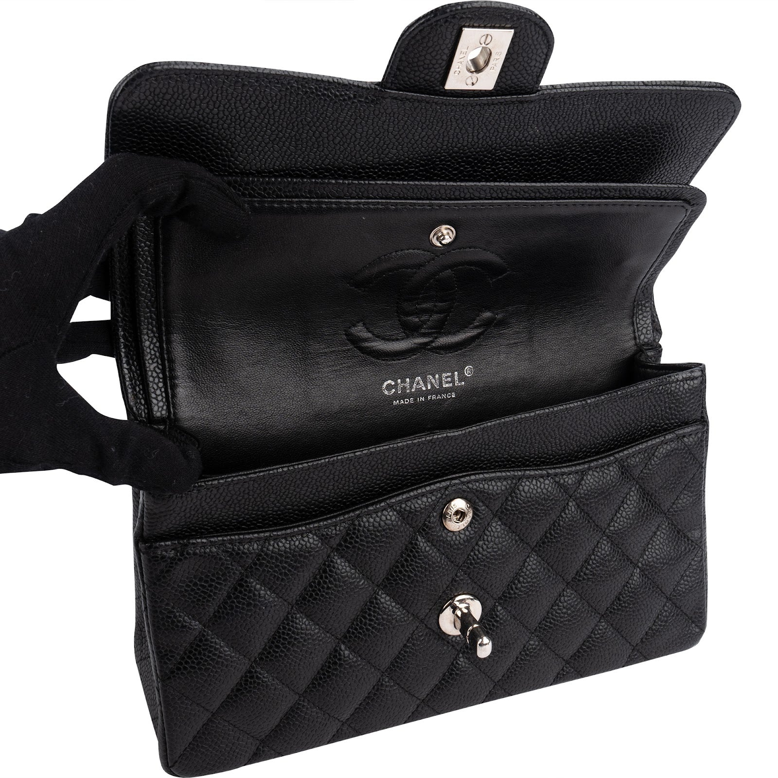 Chanel Quilted Caviar Leather Small Double Flap Shoulder Bag
