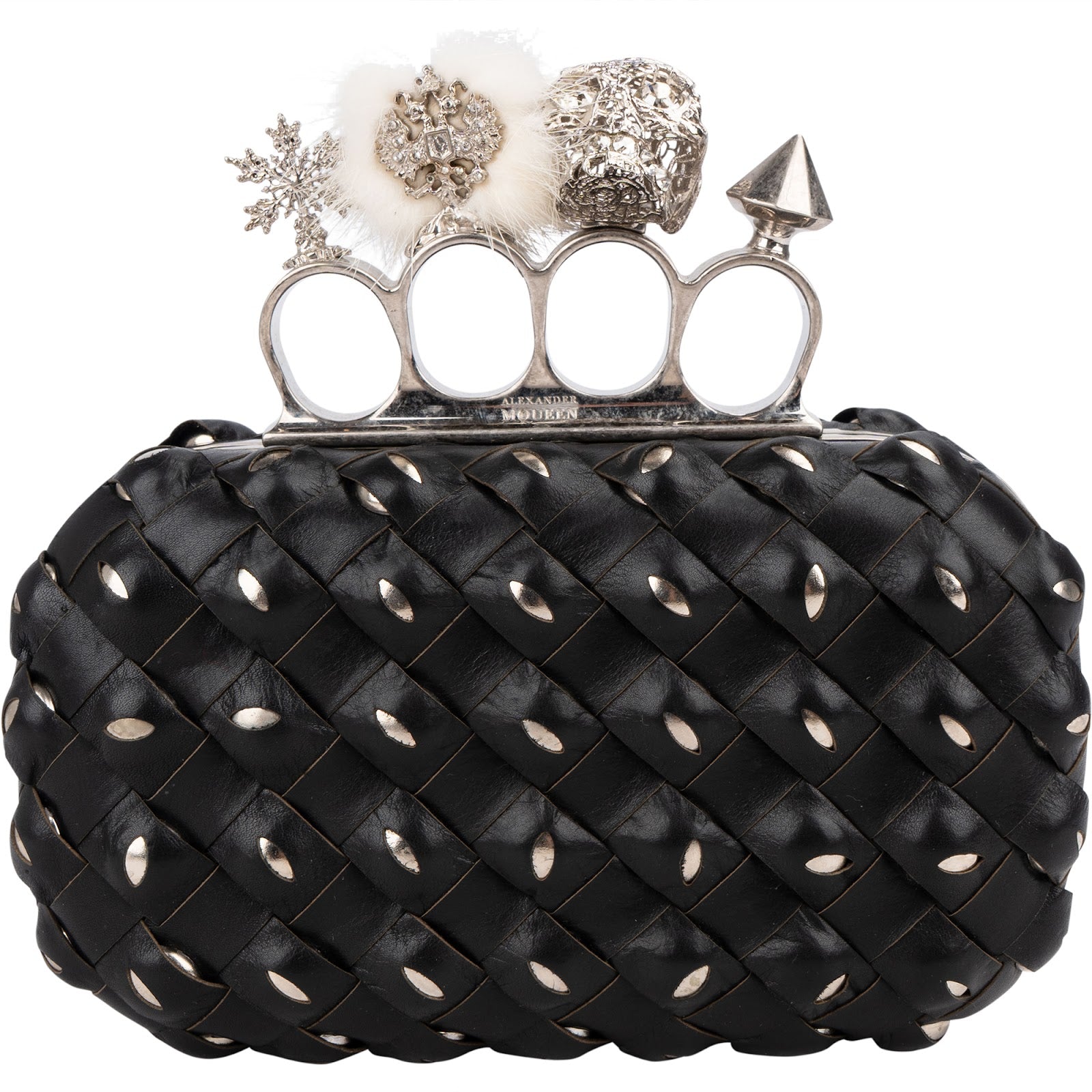 Alexander McQueen Woven Leather Knuckle Duster Small Clutch