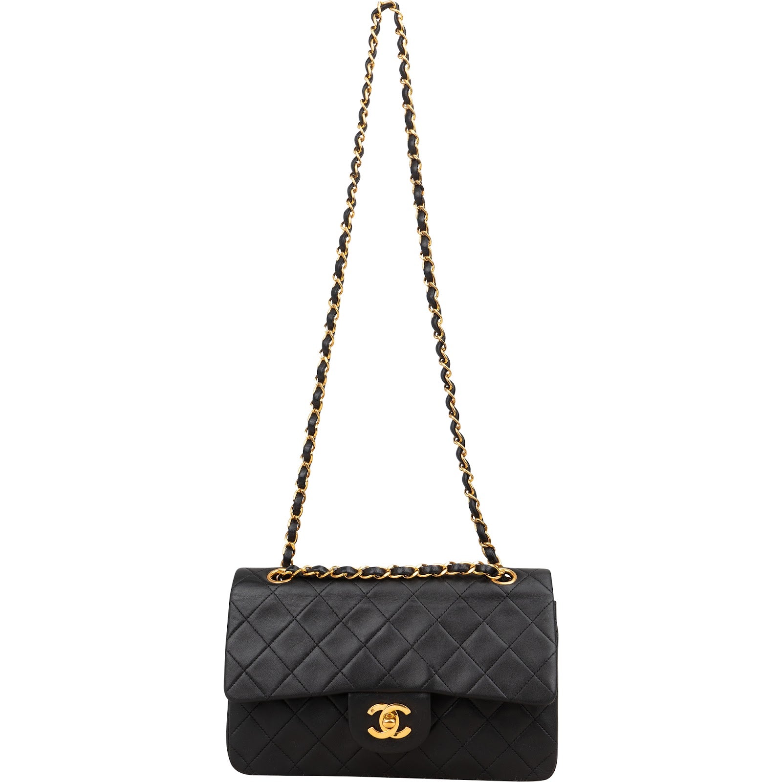 Chanel Quilted Lambskin Small 24K Gold Double Flap Shoulder Bag