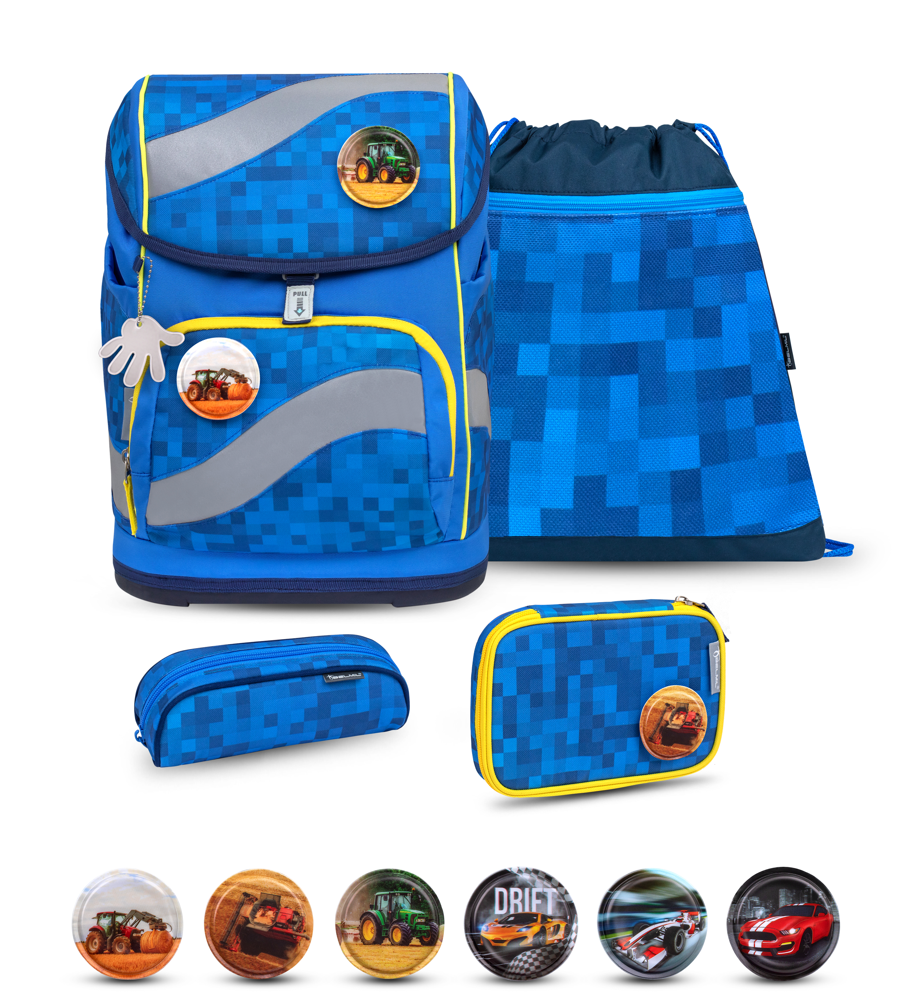 Smarty Schulranzen Set 5-teilig mit 6 Patches - Funky Blue