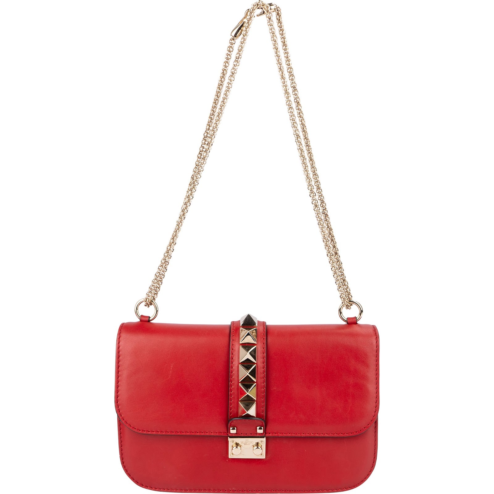 Valentino Garavani Leather Red Leather Rockstud Glam Lock Crossbody Bag