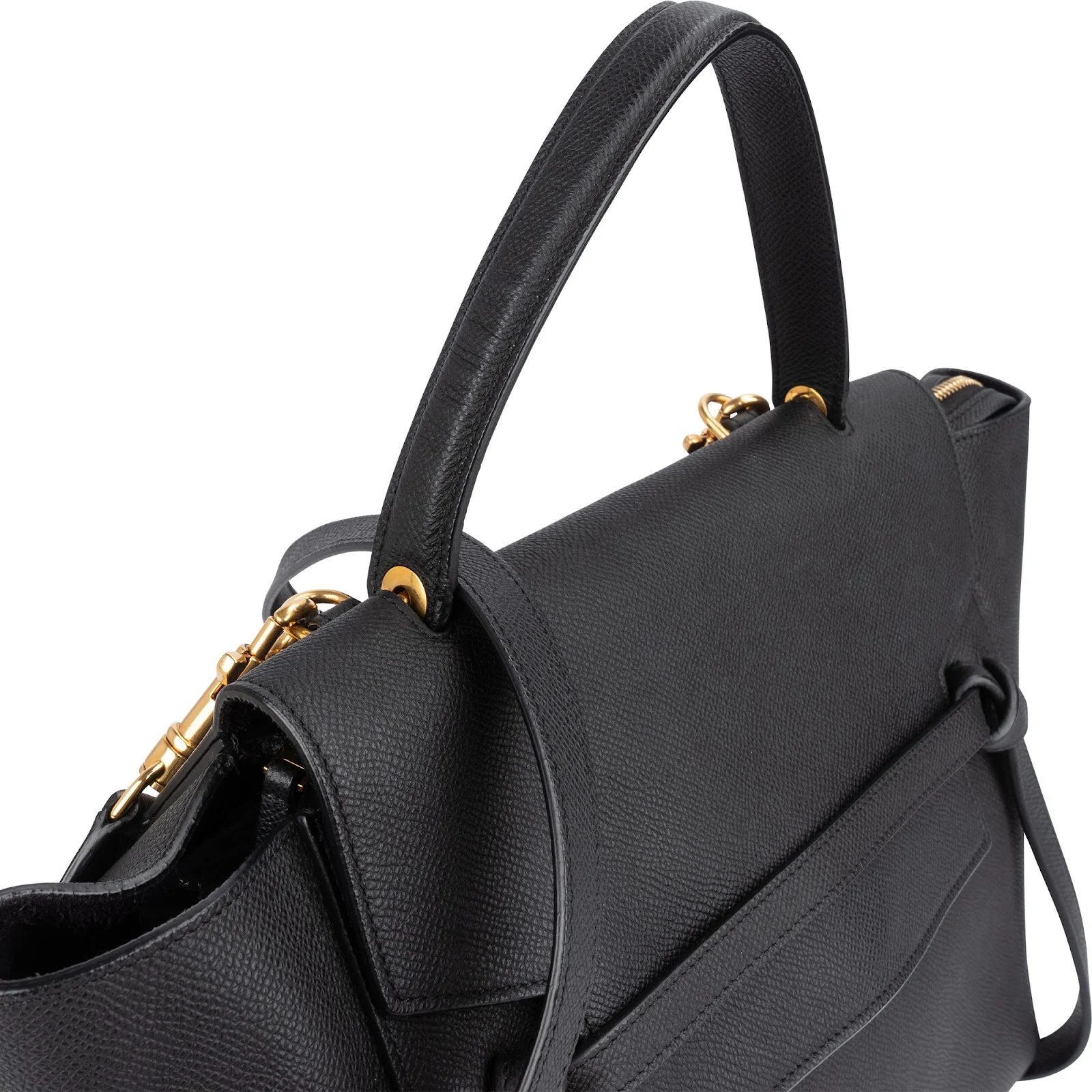 Céline Black Grained Leather Belt Handbag