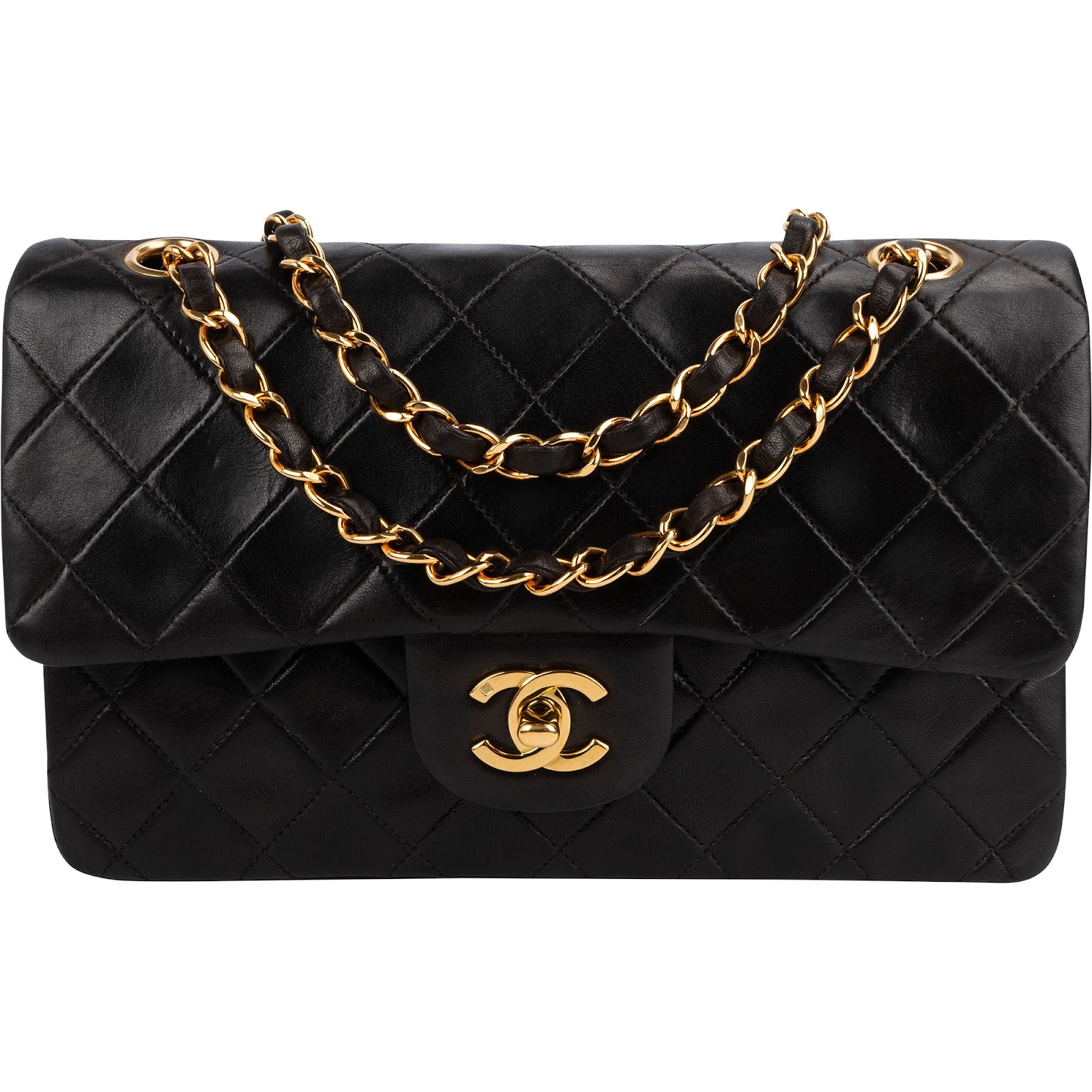 Chanel Quilted Lambskin 24K Gold Small Double Flap Shoulder Bag