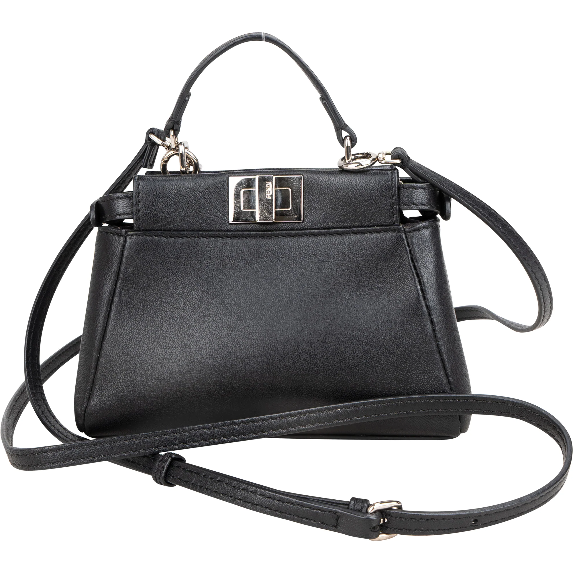 Fendi Black Leather Floral Mini Peekaboo Handbag