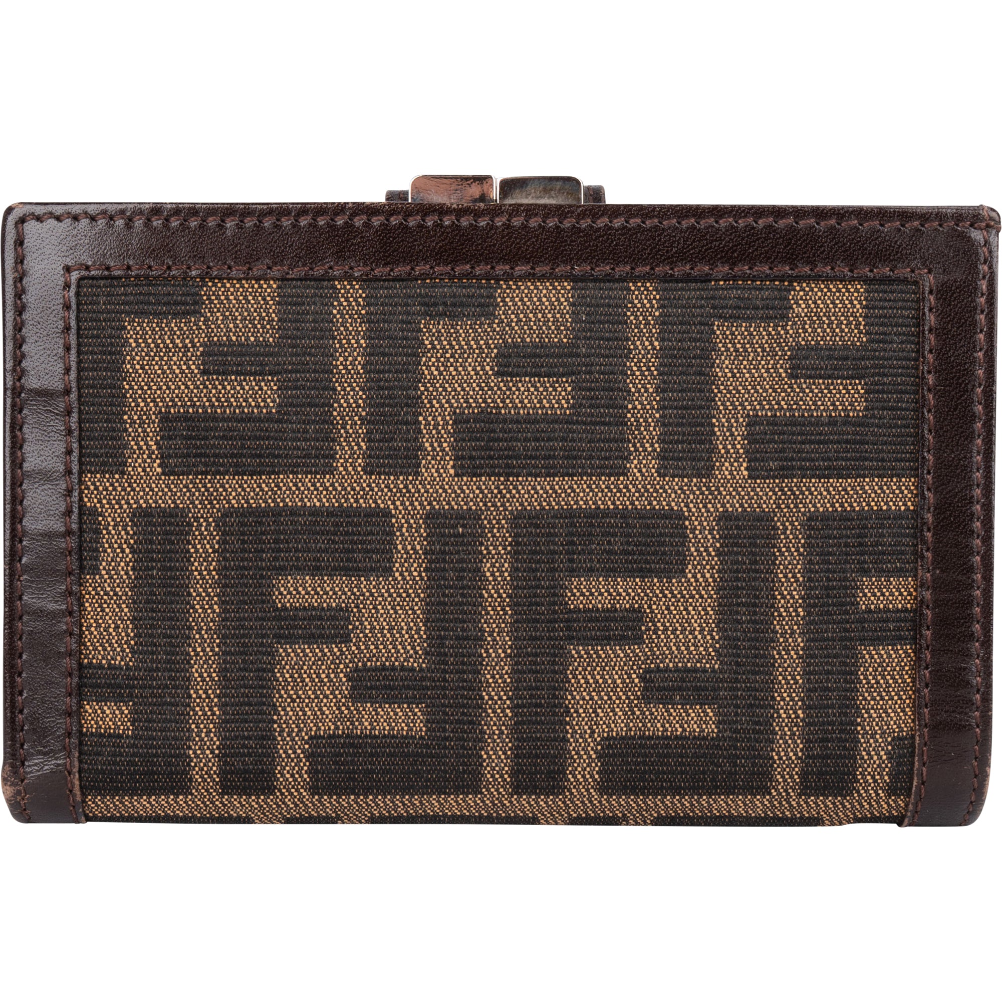 Fendi FF Monogram Canvas Zucca Kiss Lock Wallet