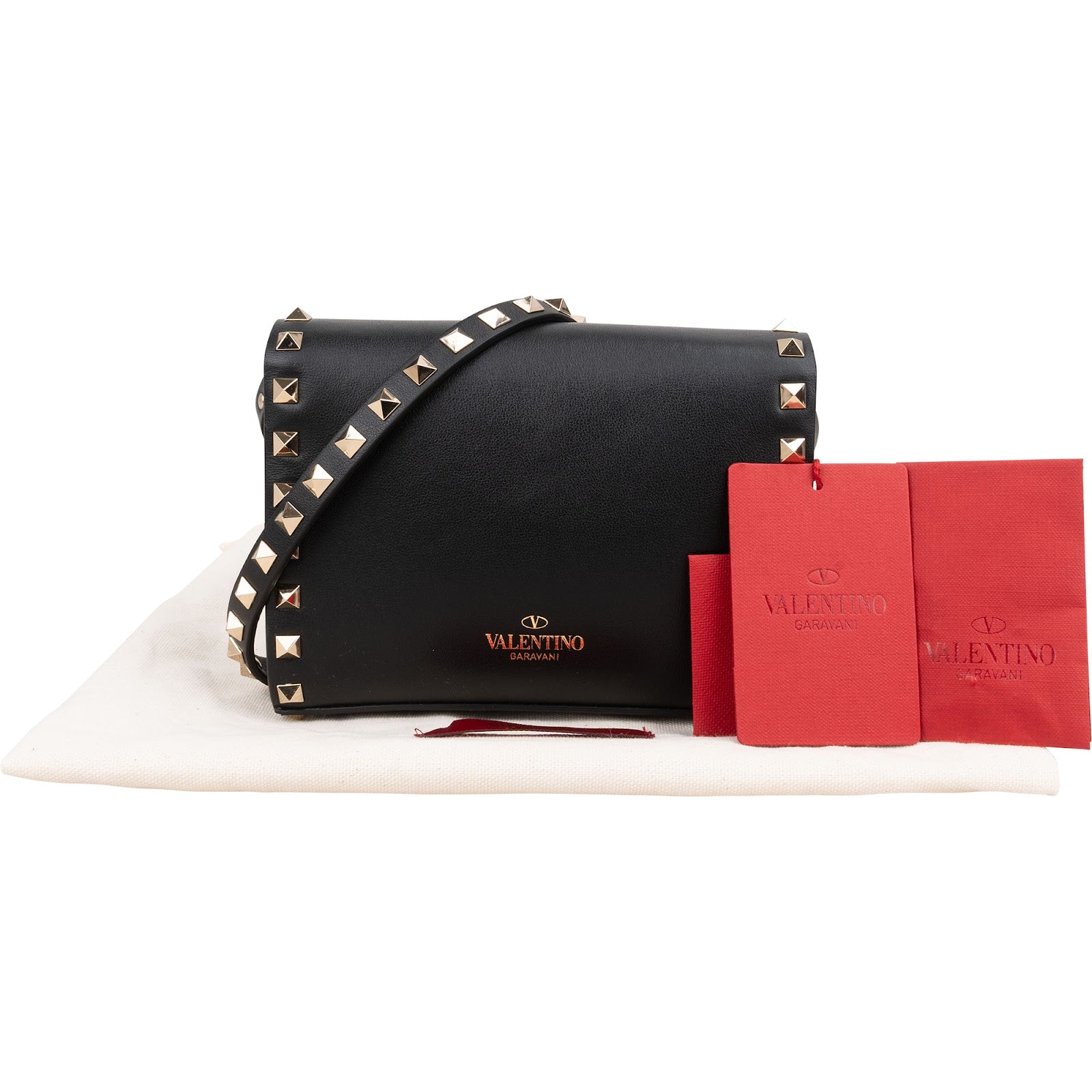 Valentino Garavani Black Leather Rockstud Flap Crossbody Bag