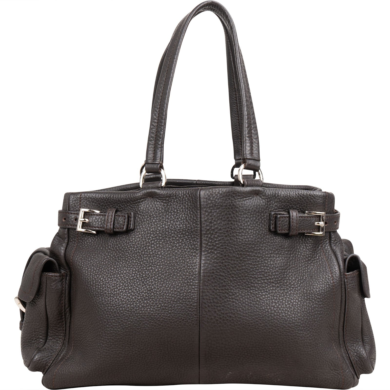 Prada Dark Brown Vitello Daino Leather Buckle Satchel Handbag