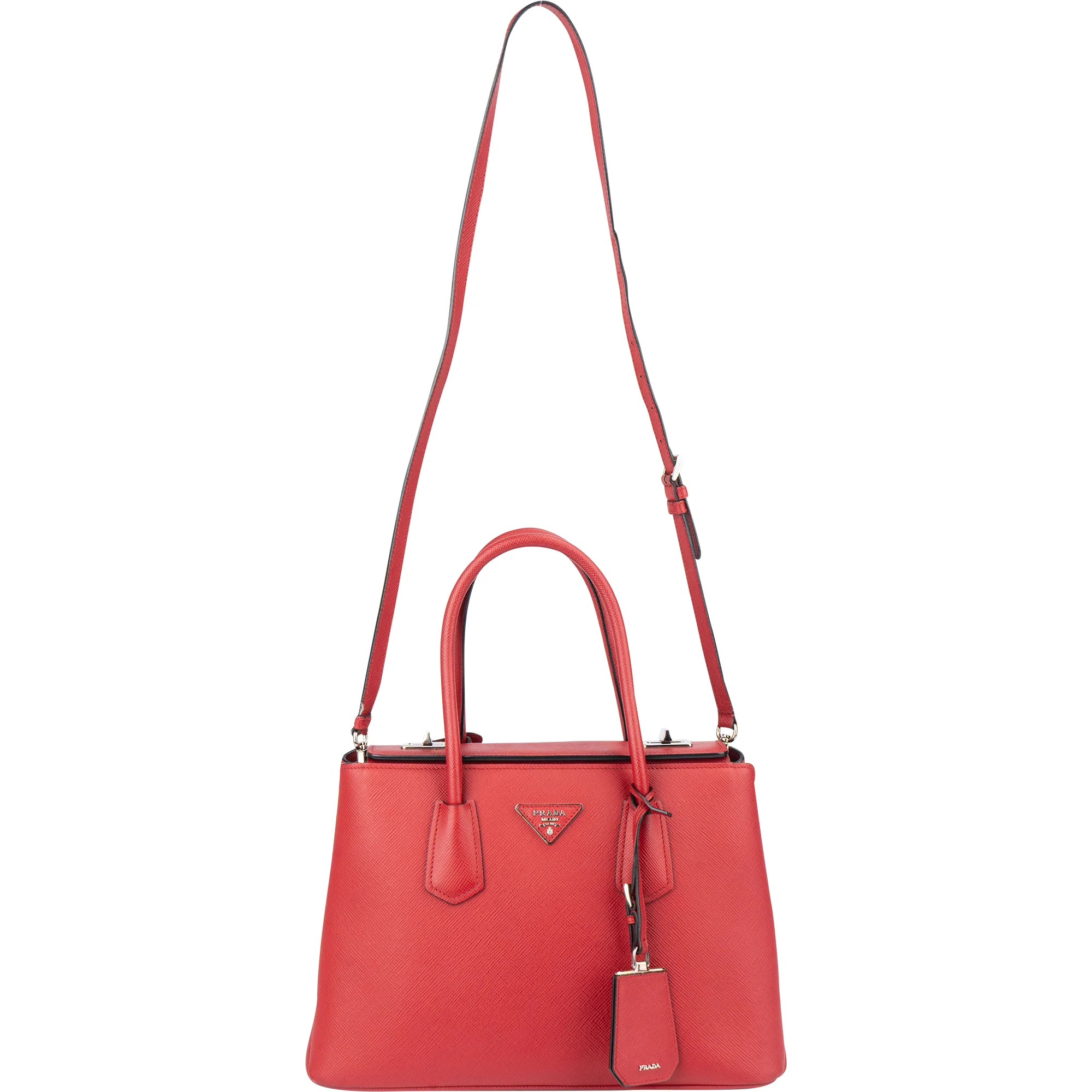 Prada Red Saffiano Leather Turnlock Double Handbag
