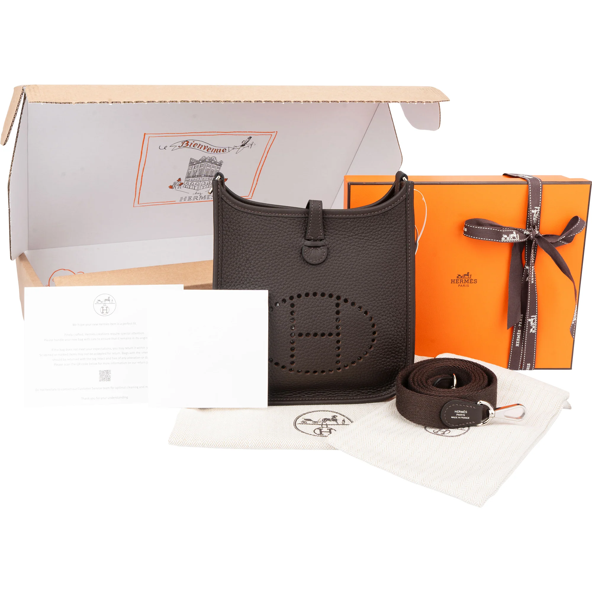 Hermès Brun Clemence Leather Evelyne 16 Crossbody Bag