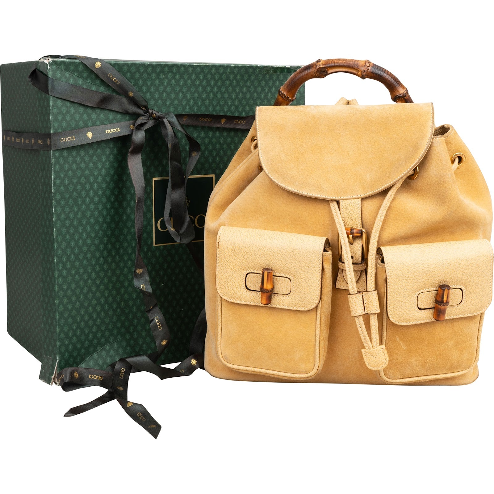 Gucci Suede Bamboo Drawstring Backpack