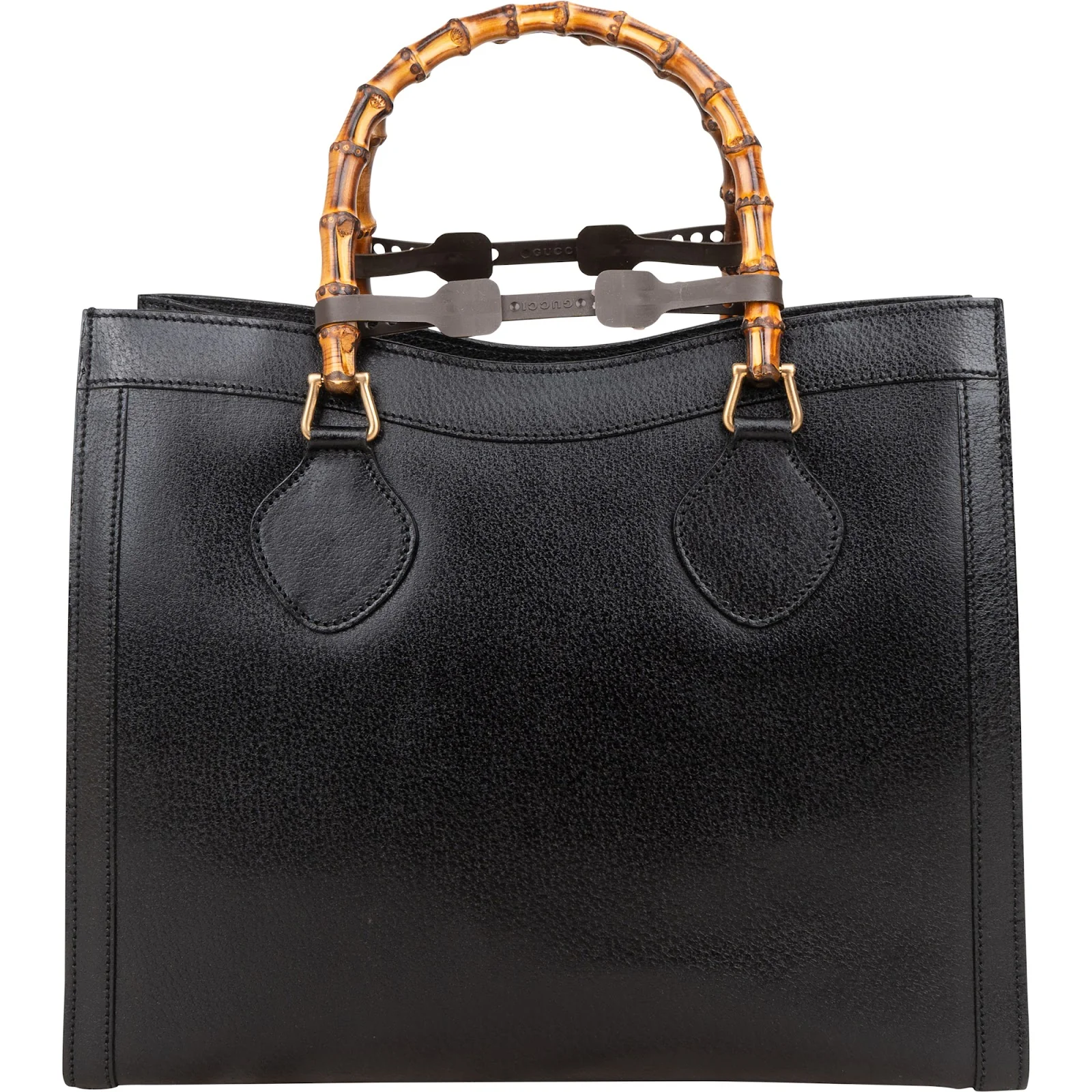 Gucci Black Leather Bamboo Handle Handbag