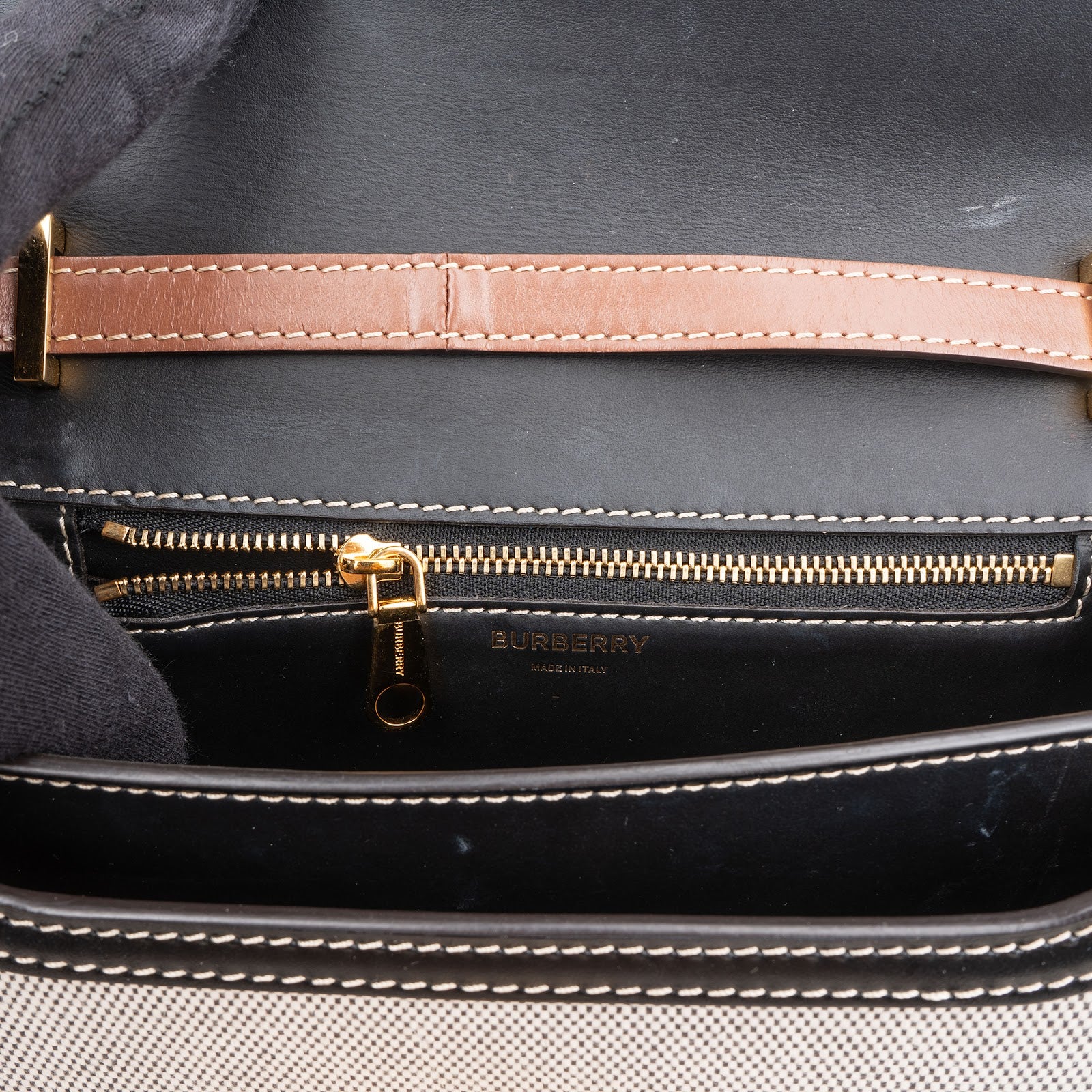 Burberry Canvas Bicolor Leather Small TB Crossbody Bag