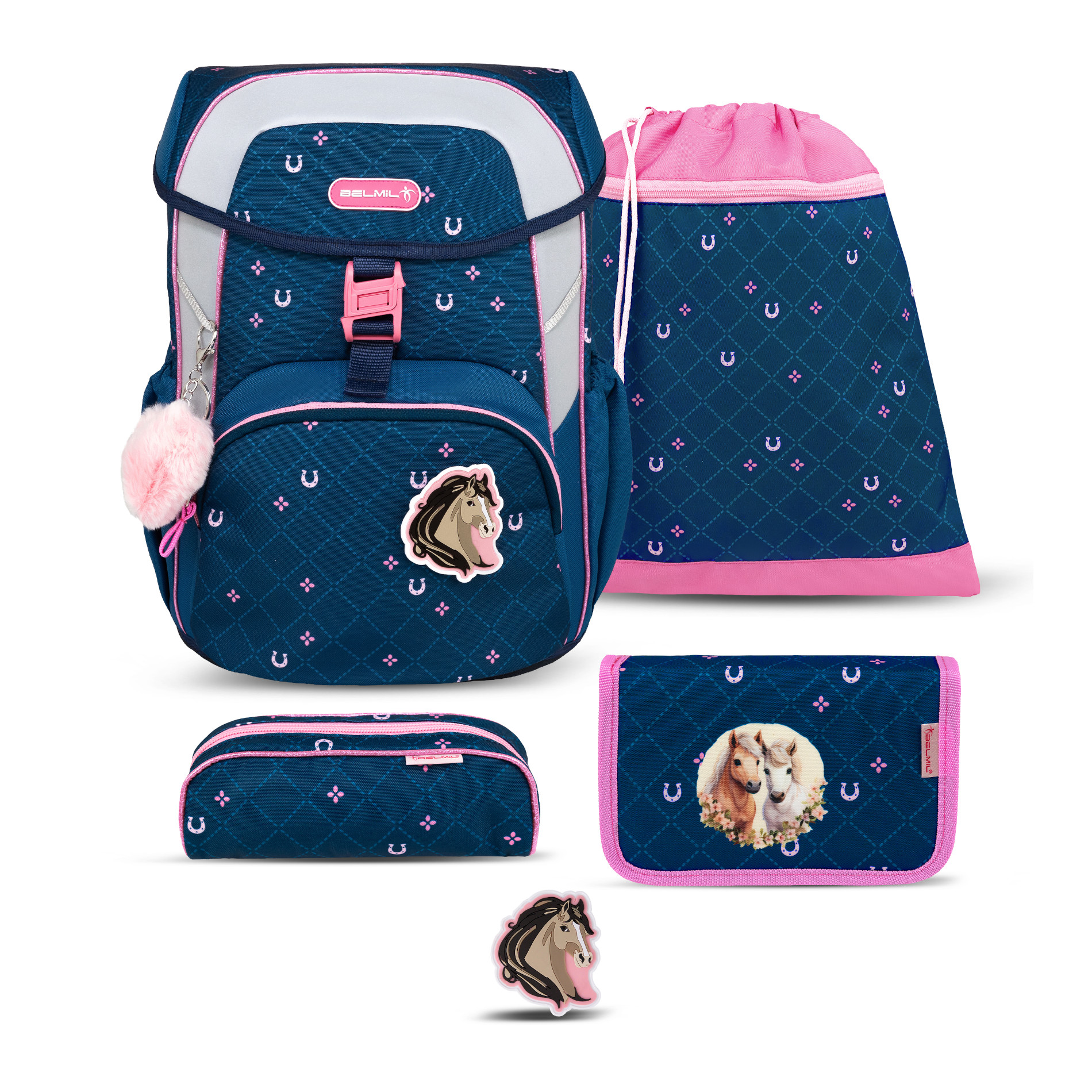 Belmil Maxi ergonomisches Schulranzen-Set 5-teilig "Meet your Horses"