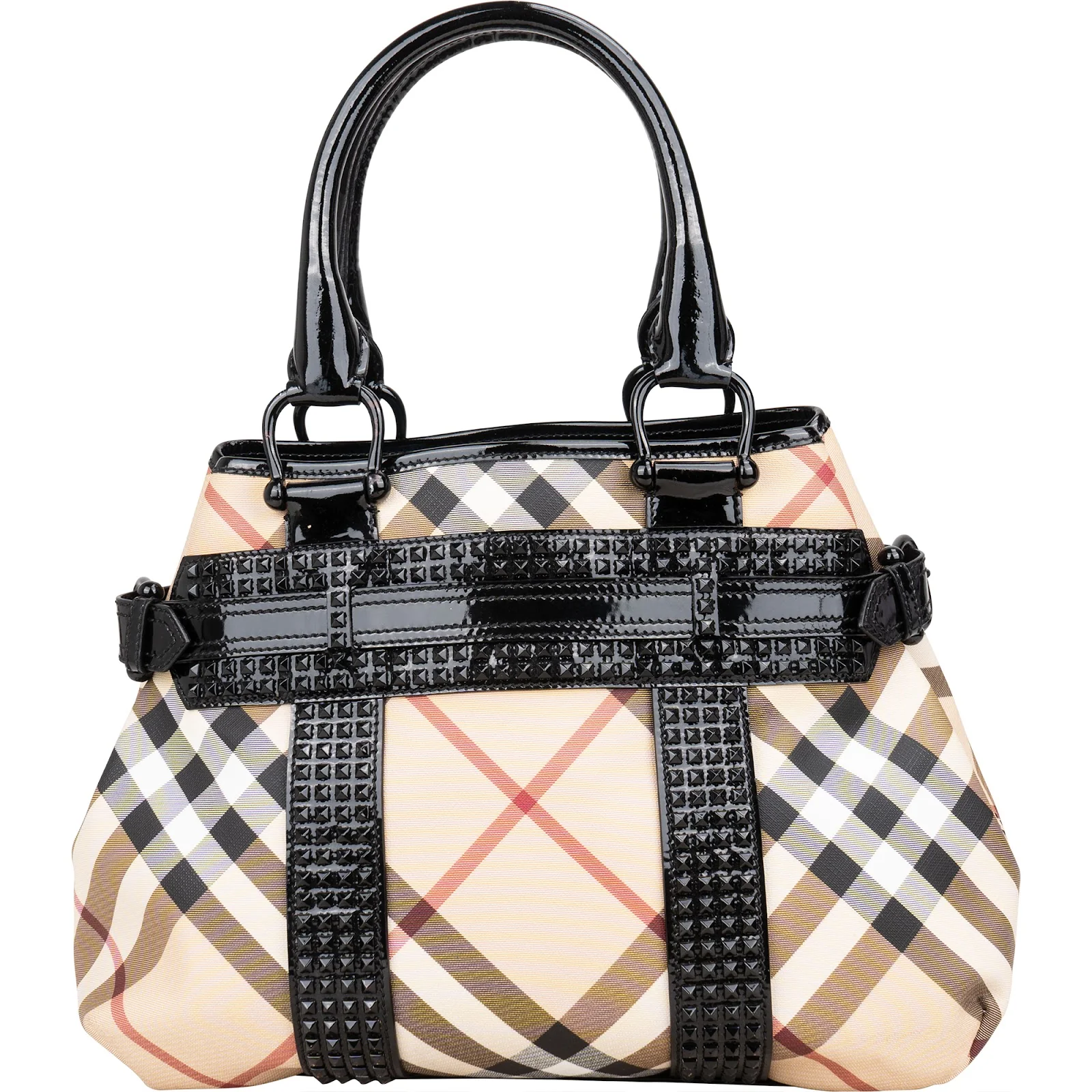 Burberry Nova-Check Studded Knight Hobo Handbag