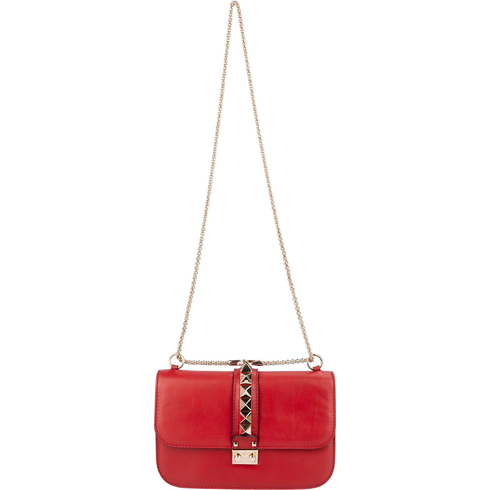 Valentino Garavani Leather Red Leather Rockstud Glam Lock Crossbody Bag