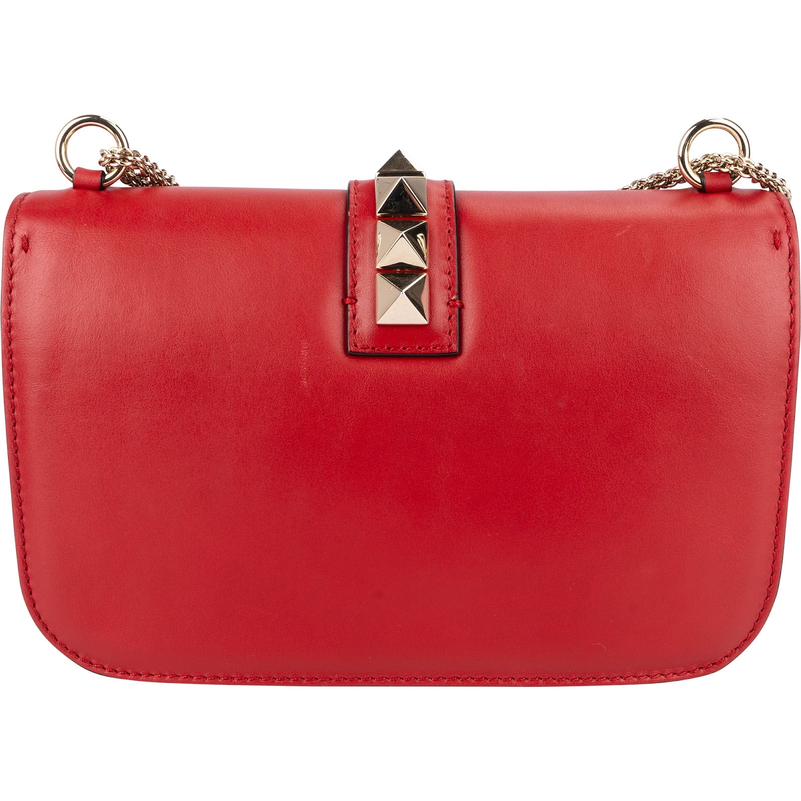 Valentino Garavani Leather Red Leather Rockstud Glam Lock Crossbody Bag