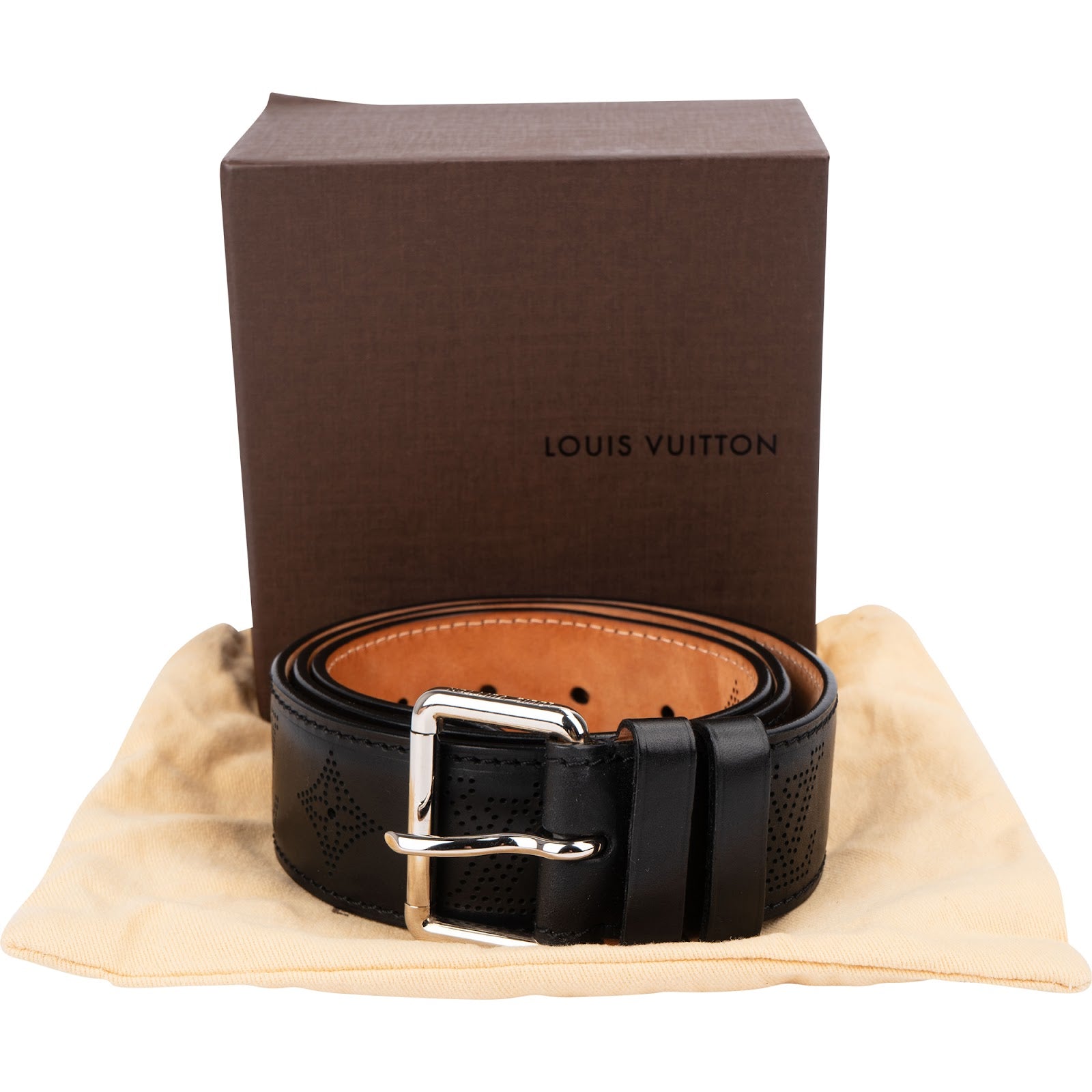 Louis Vuitton Black Perforated Leather Ceinture Belt (90 / 36)